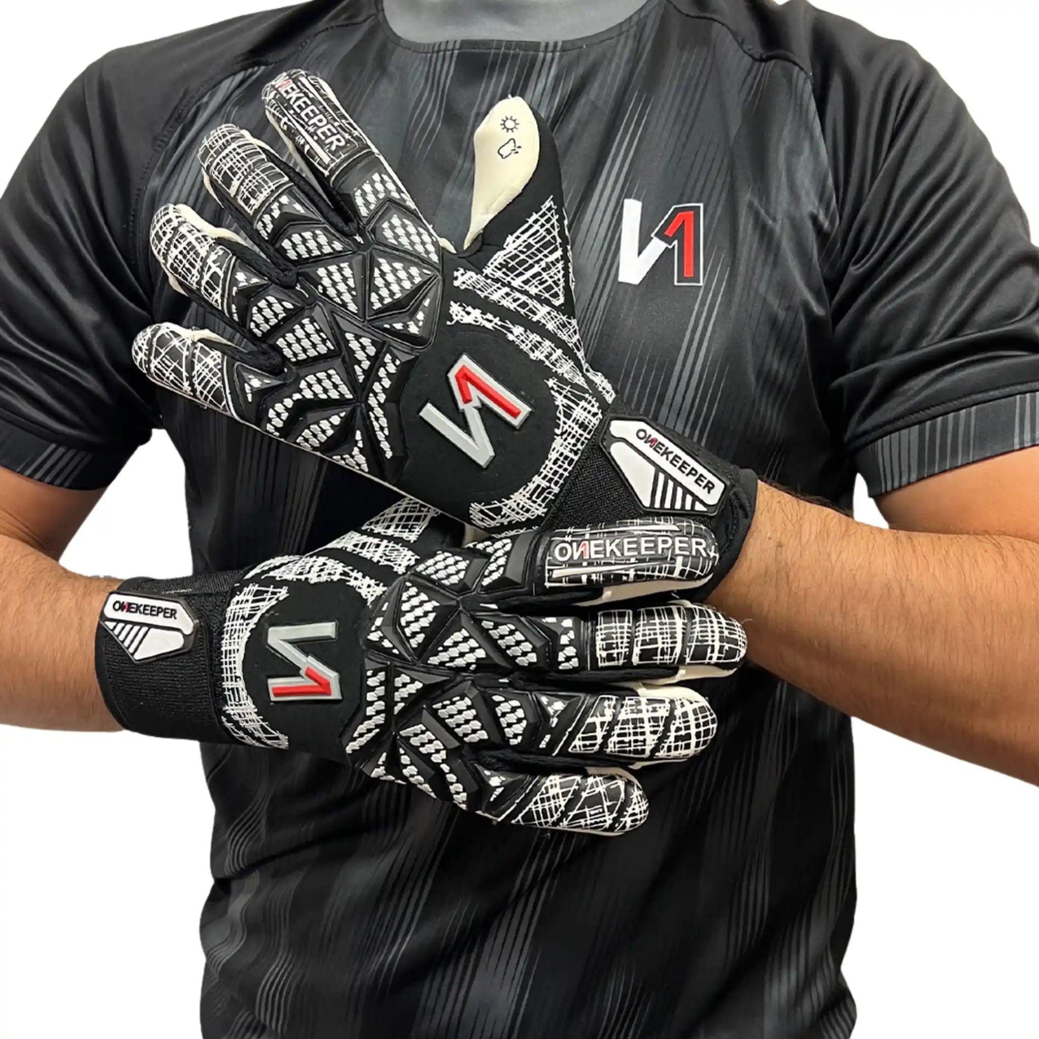 ONEKEEPER Finaty Black - Negative Cut Red and White Pro-Level Goalkeeper Gloves for Kids, Youth and Adults - ONEKEEPER USA