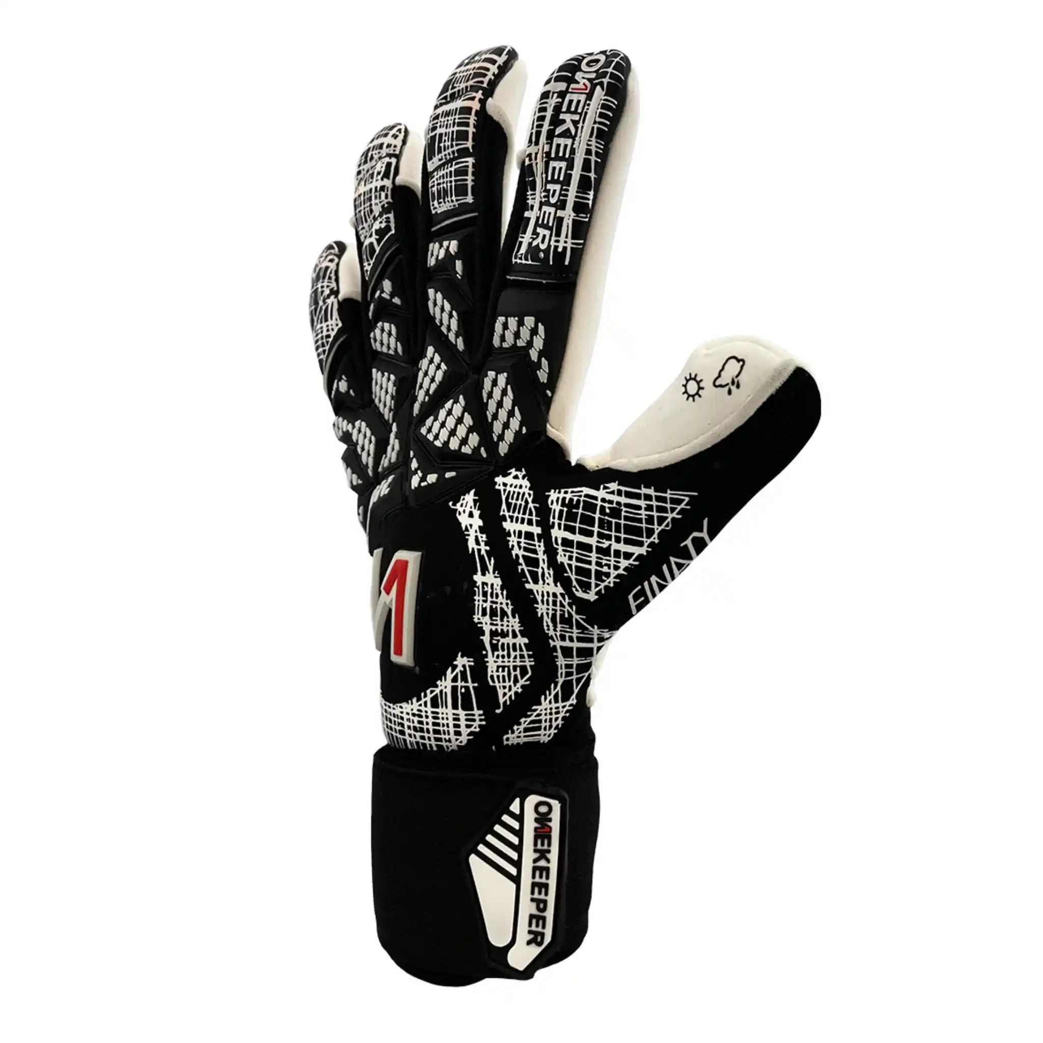 ONEKEEPER Finaty Black - Negative Cut Red and White Pro-Level Goalkeeper Gloves for Kids, Youth and Adults - ONEKEEPER USA