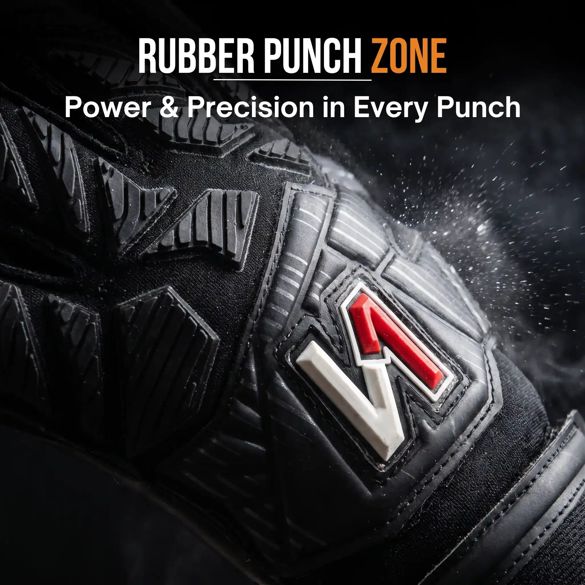 Youth goalkeeper glove with rubber punch zone for power and precision, designed for ages 6-16 and adults