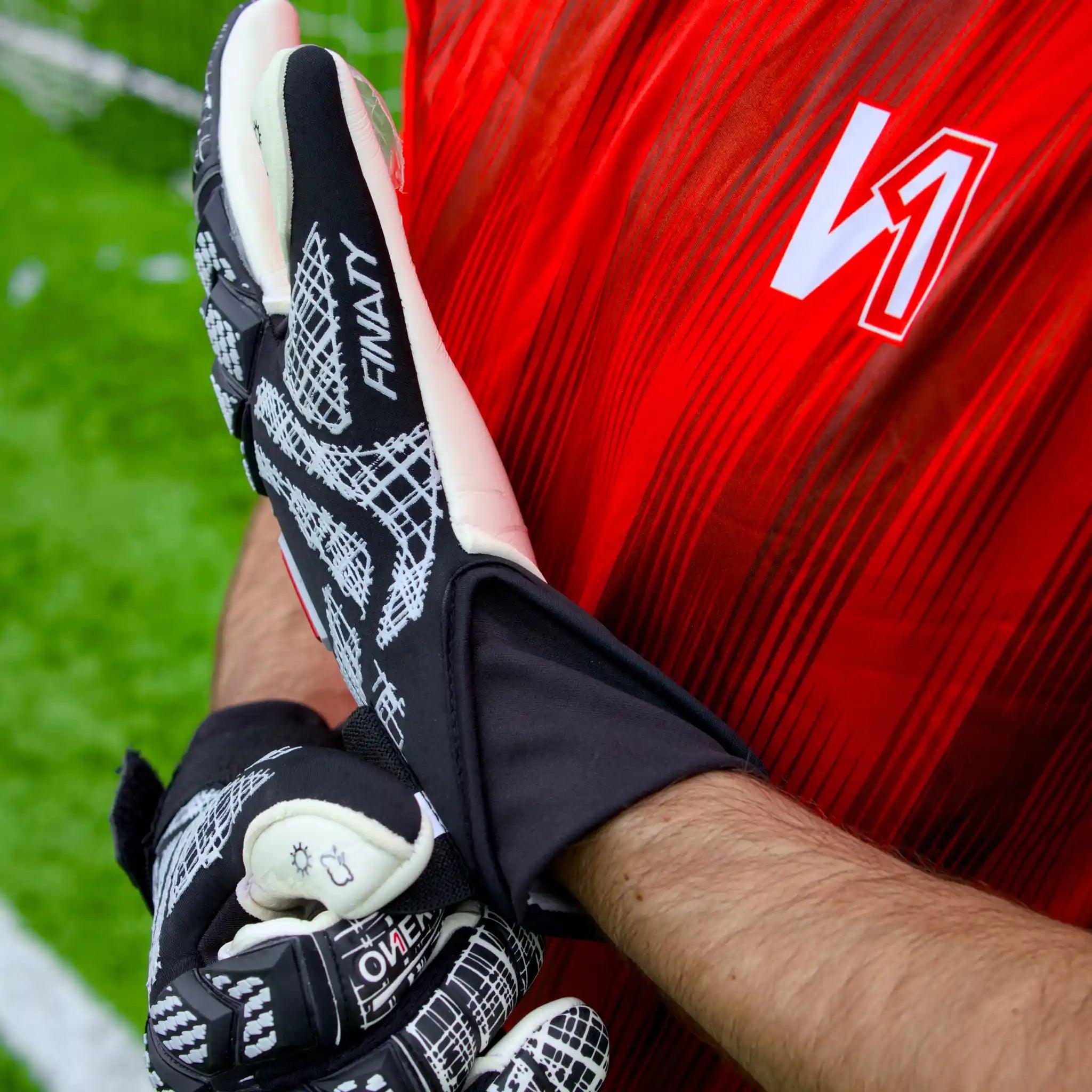 ONEKEEPER Finaty Black - Negative Cut Red and White Pro-Level Goalkeeper Gloves for Kids, Youth and Adults - ONEKEEPER USA