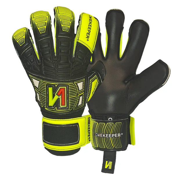 ONEKEEPER FUSION Junior - Yellow & Black | Semi Pro-Level Goalkeeper Gloves | Removable Fingersaves - ONEKEEPER USA