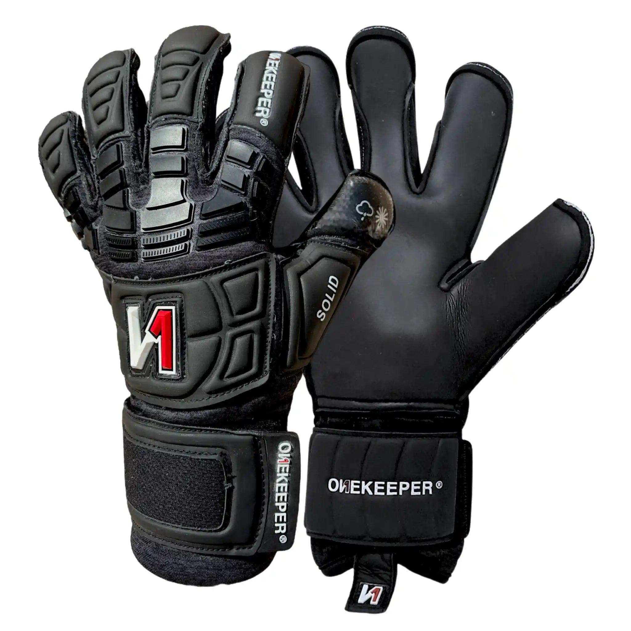 ONEKEEPER Solid Black Hybrid Cut Pro-Level Goalkeeper Gloves with Removable Finger-Save Spines (Spines Sold Separately) - ONEKEEPER USA