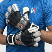 ONEKEEPER FUSION Contact Black - Black and White Hybrid Cut Pro-Level Goalkeeper Gloves - ONEKEEPER USA