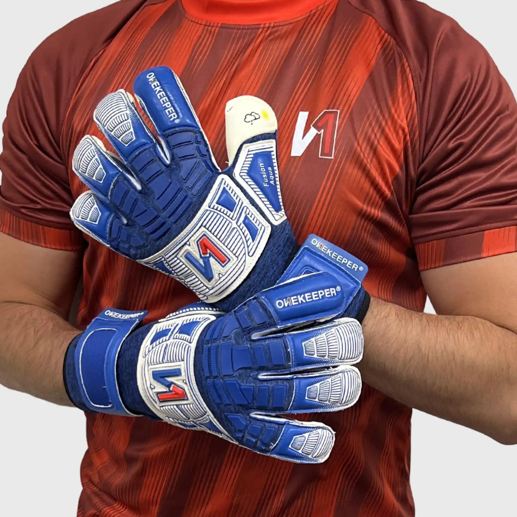 ONEKEEPER Fusion Aqua - Pro-Level Hybrid Cut Soccer Goalkeeper Gloves for Wet Weather Conditions - ONEKEEPER USA