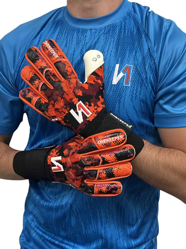 Professional level goalkeeper gloves ONEKEEPER ACE Orange Negative Cut Slim Fit gk