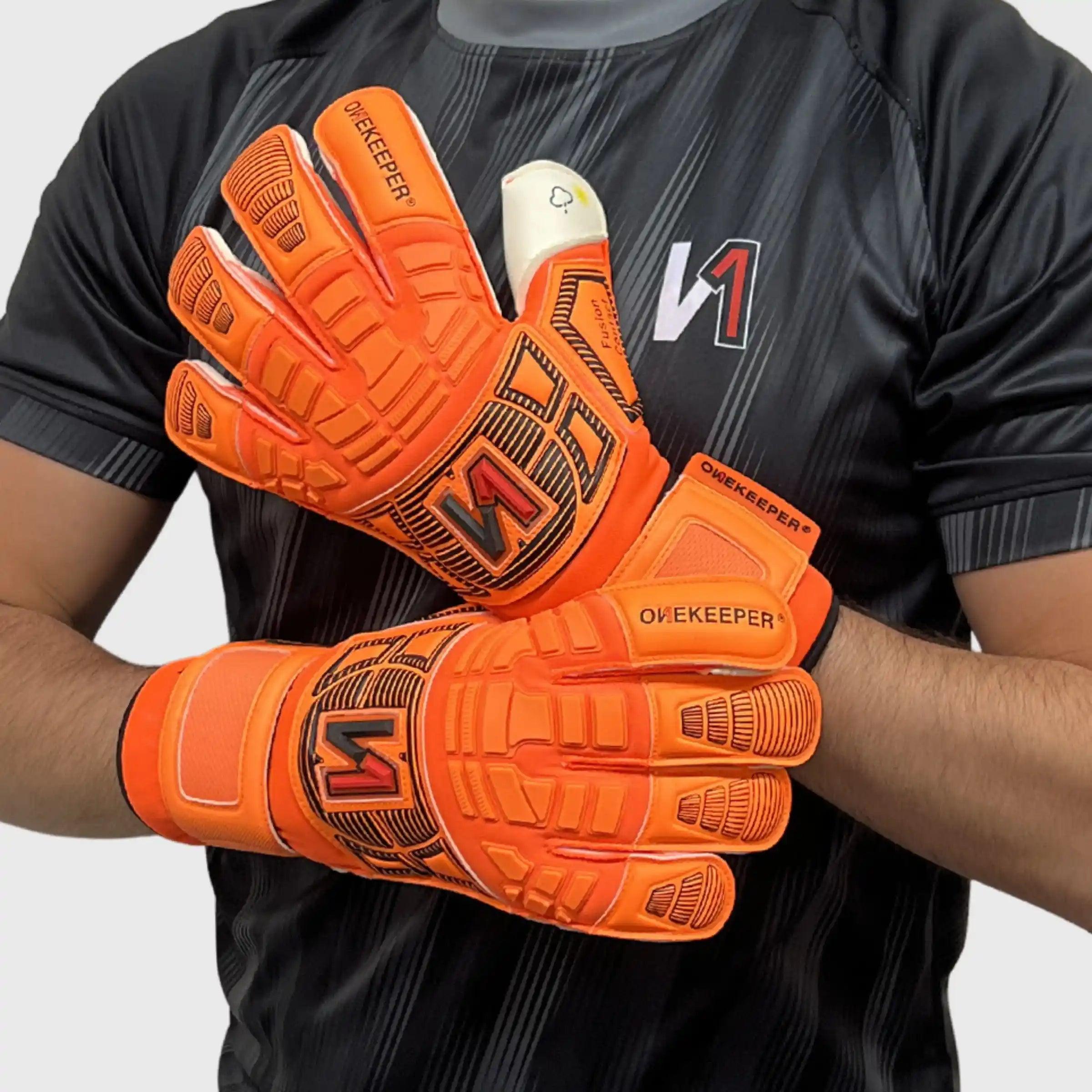 Professional goalkeeper gloves ONKEEPER Fusion Contact Pro Orange Fusion Cut gk