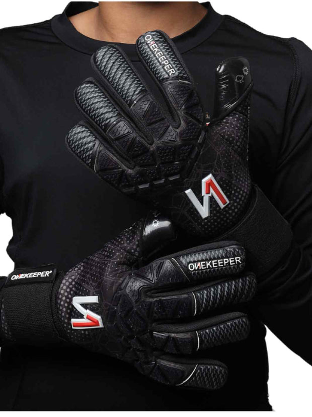 ONEKEEPER C-TEC Contact Pro All Black - Professional Level Goalkeeper Gloves for Kids and Adults