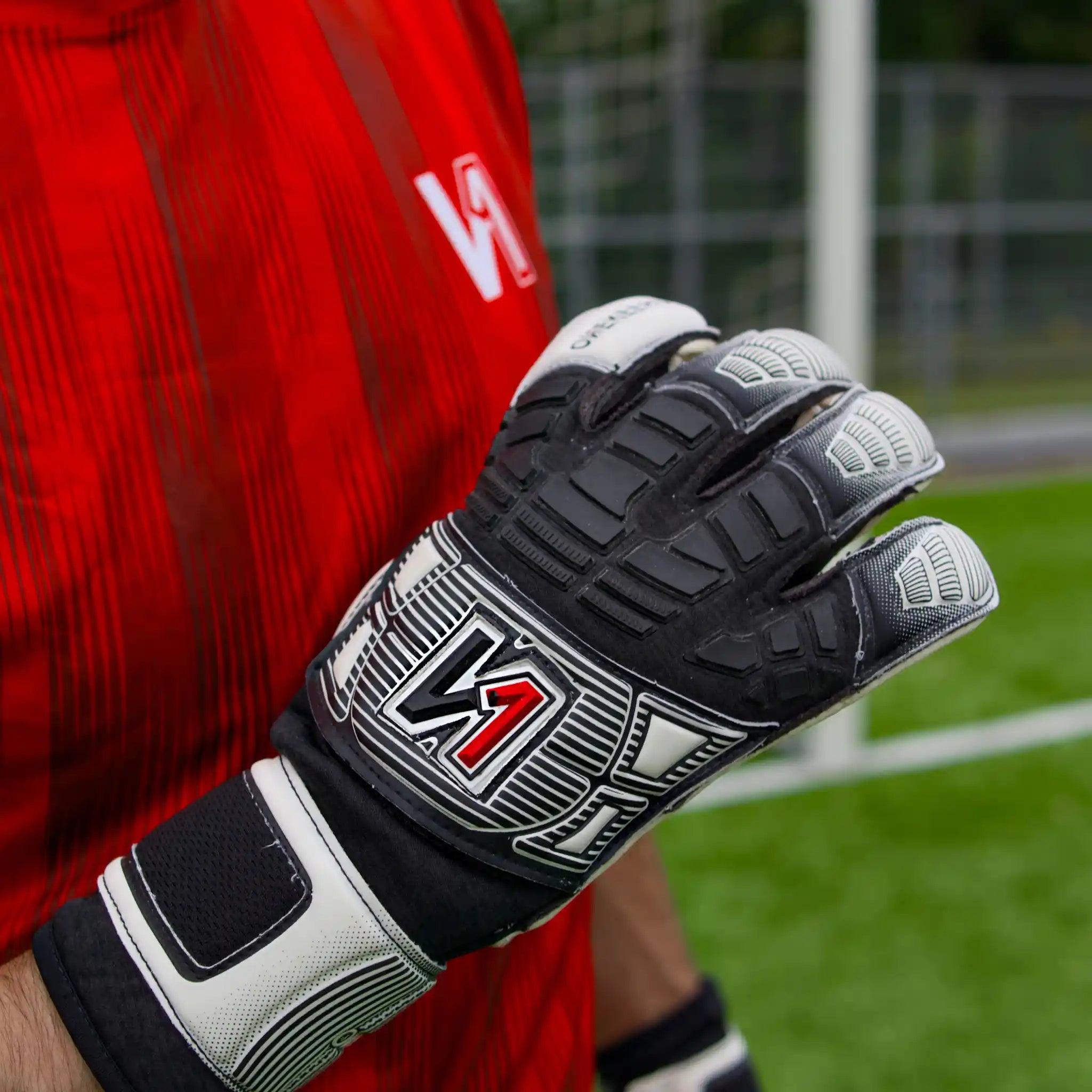 ONEKEEPER FUSION Contact Black - Black and White Hybrid Cut Pro-Level Goalkeeper Gloves - ONEKEEPER USA