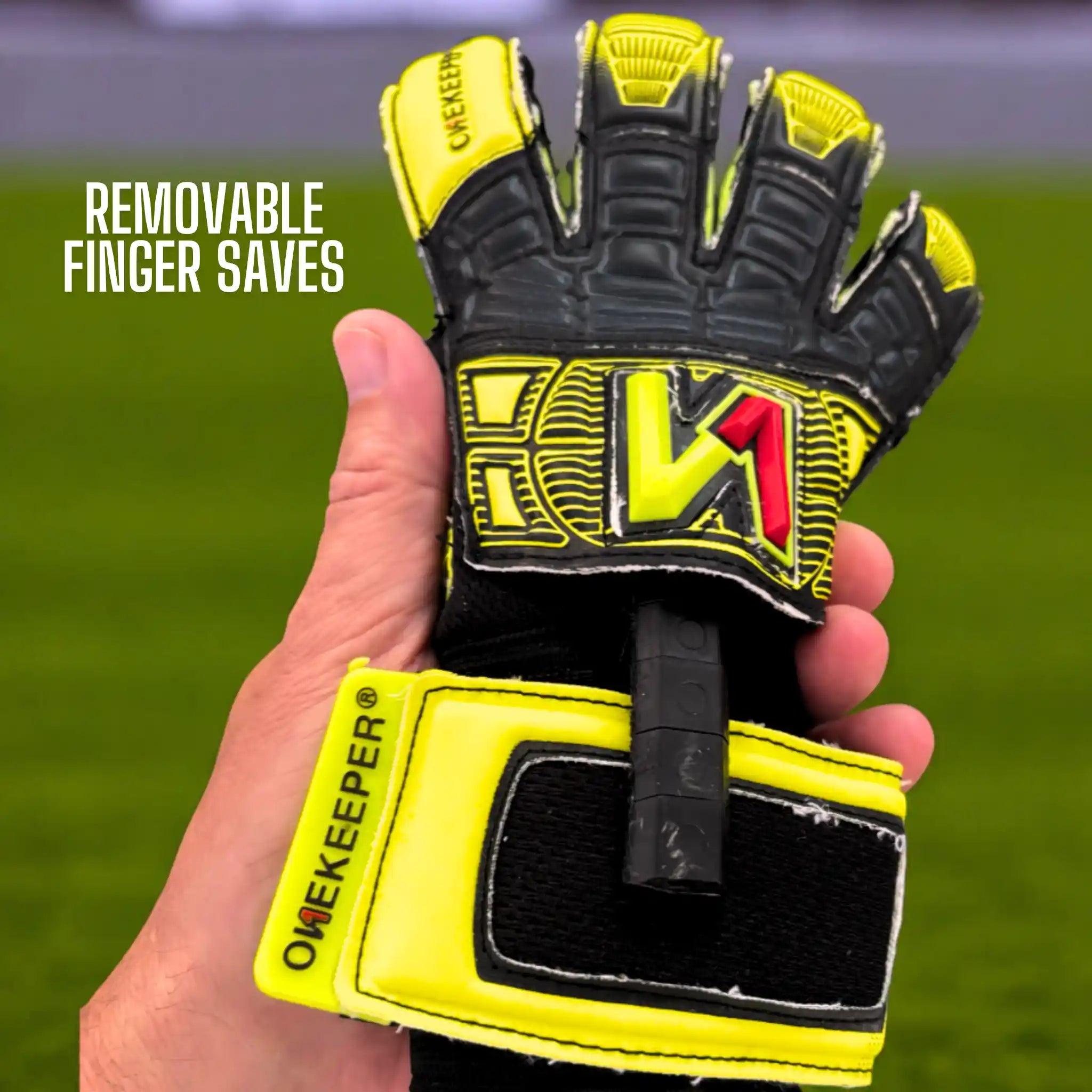 ONEKEEPER FUSION Junior - Yellow & Black | Semi Pro-Level Goalkeeper Gloves | Removable Fingersaves - ONEKEEPER USA