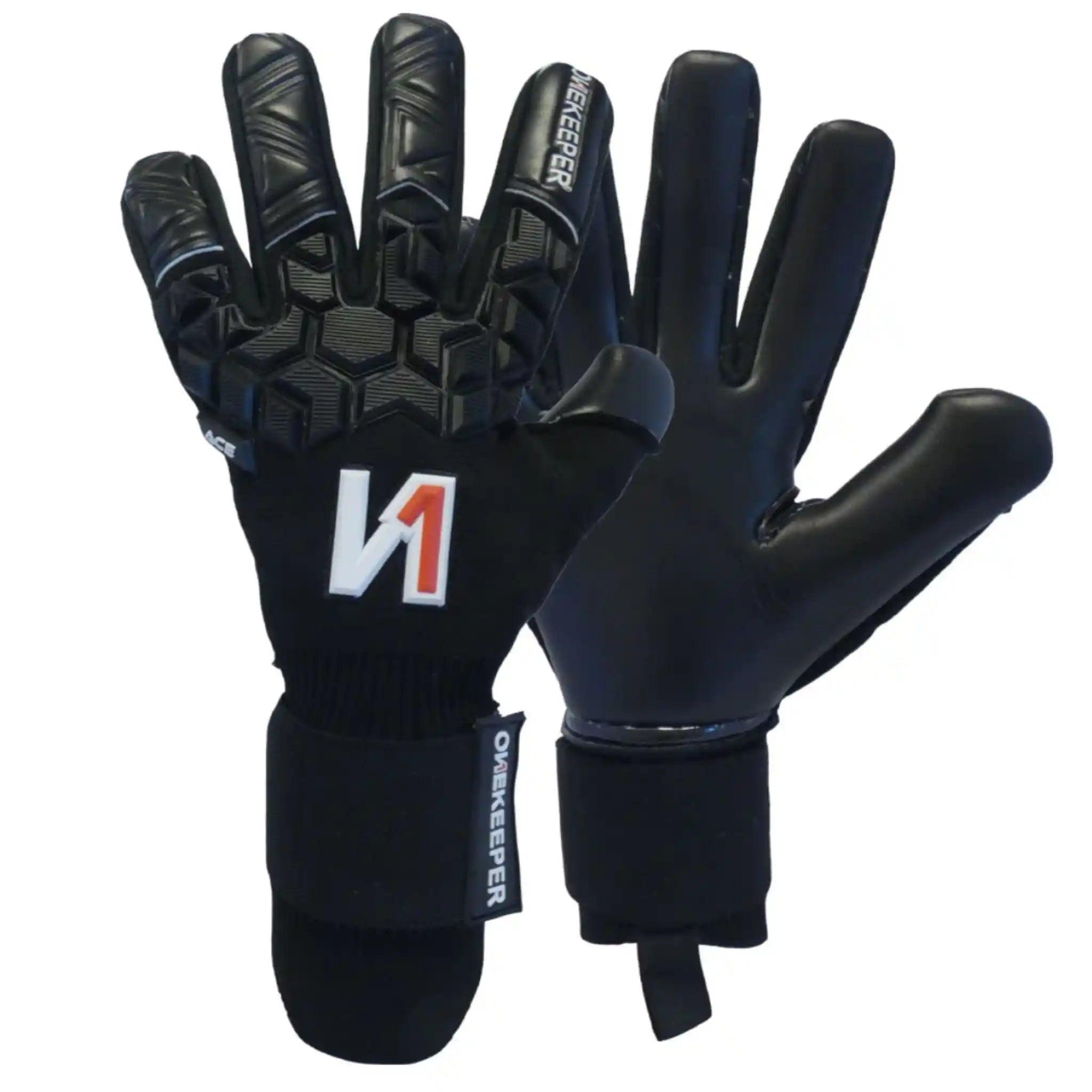 All Black Negative Cut Pro-Level Goalkeeper Gloves - ONEKEEPER ACE Black - ONEKEEPER USA