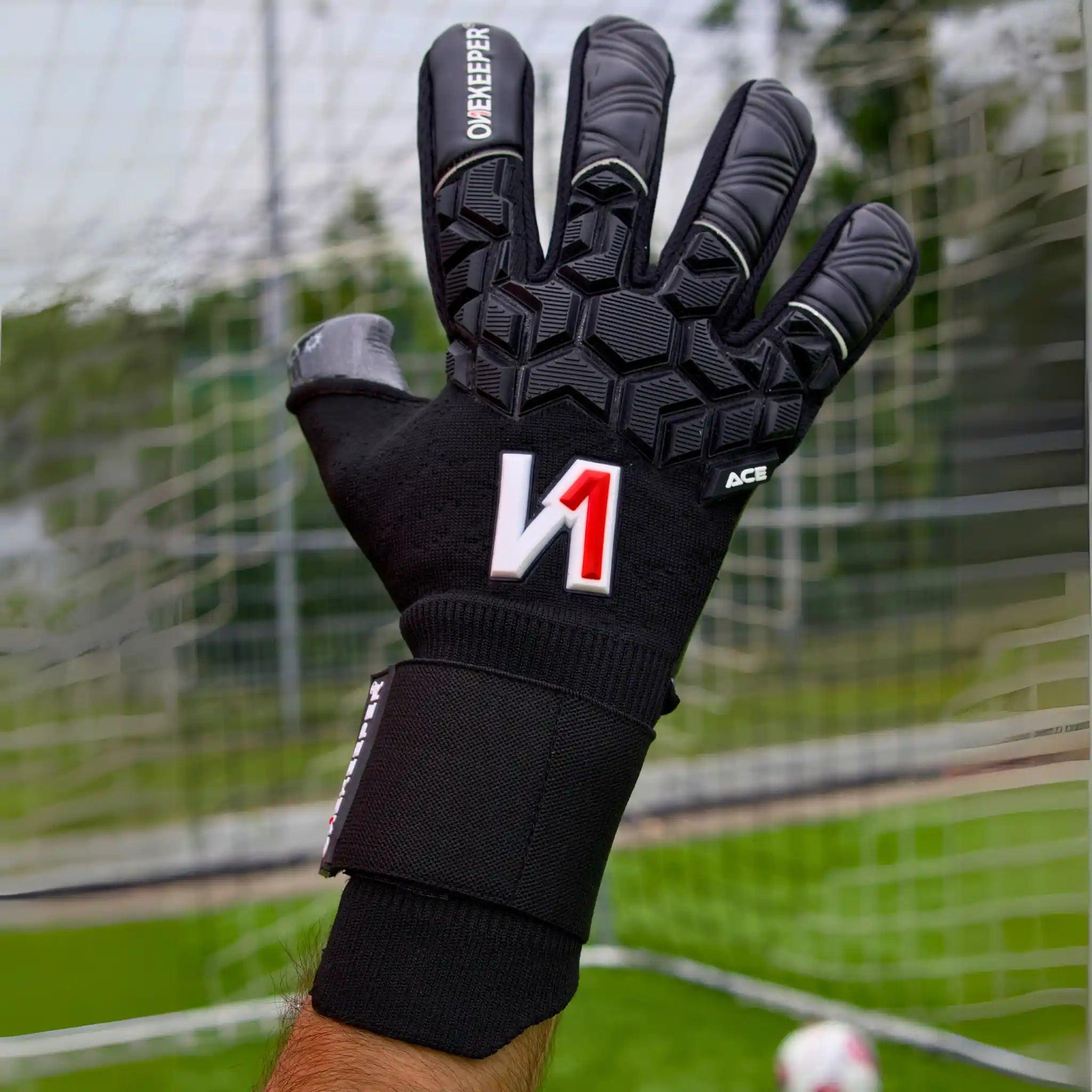 All Black Negative Cut Pro-Level Goalkeeper Gloves - ONEKEEPER ACE Black - ONEKEEPER USA