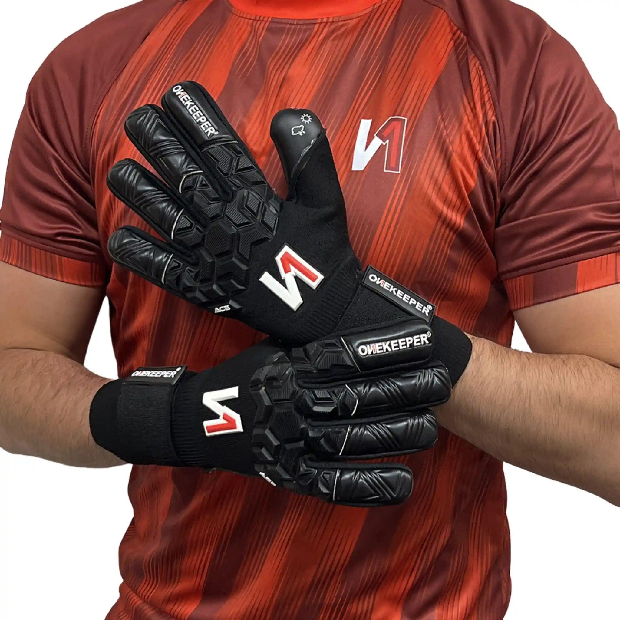 All Black Negative Cut Pro-Level Goalkeeper Gloves - ONEKEEPER ACE Black - ONEKEEPER USA