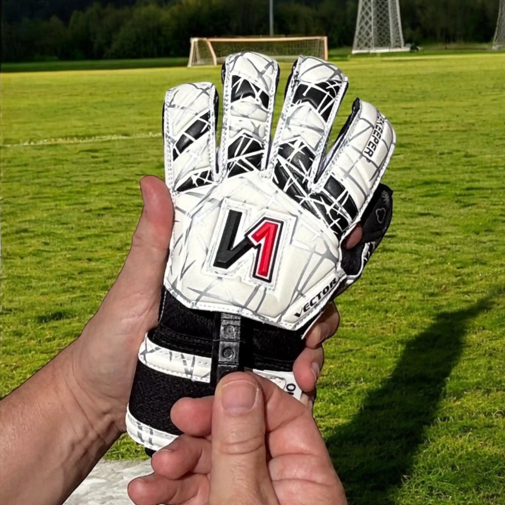 White goalkeeper glove with finger protection