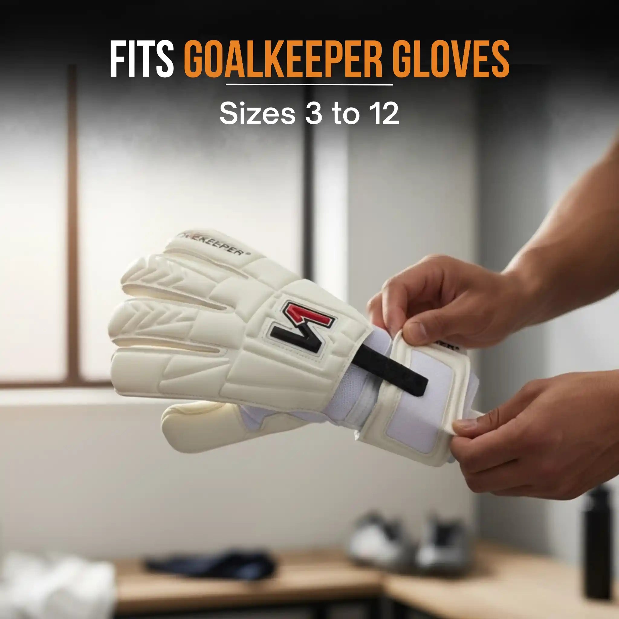 A picture showing how to insert finger spines into goalkeeper gloves with level 