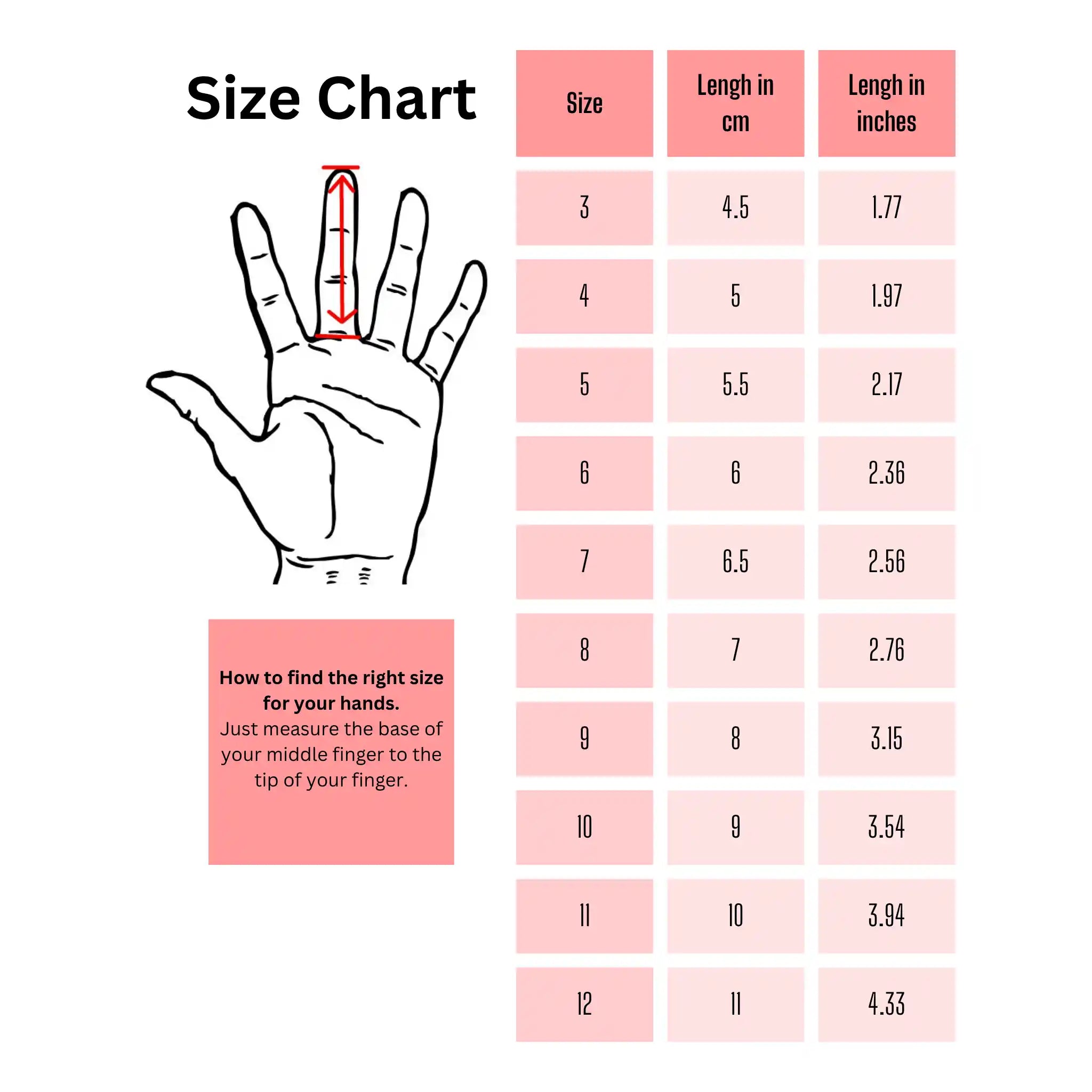 onekeeper fusion size chart with measurements in centimeters and inches