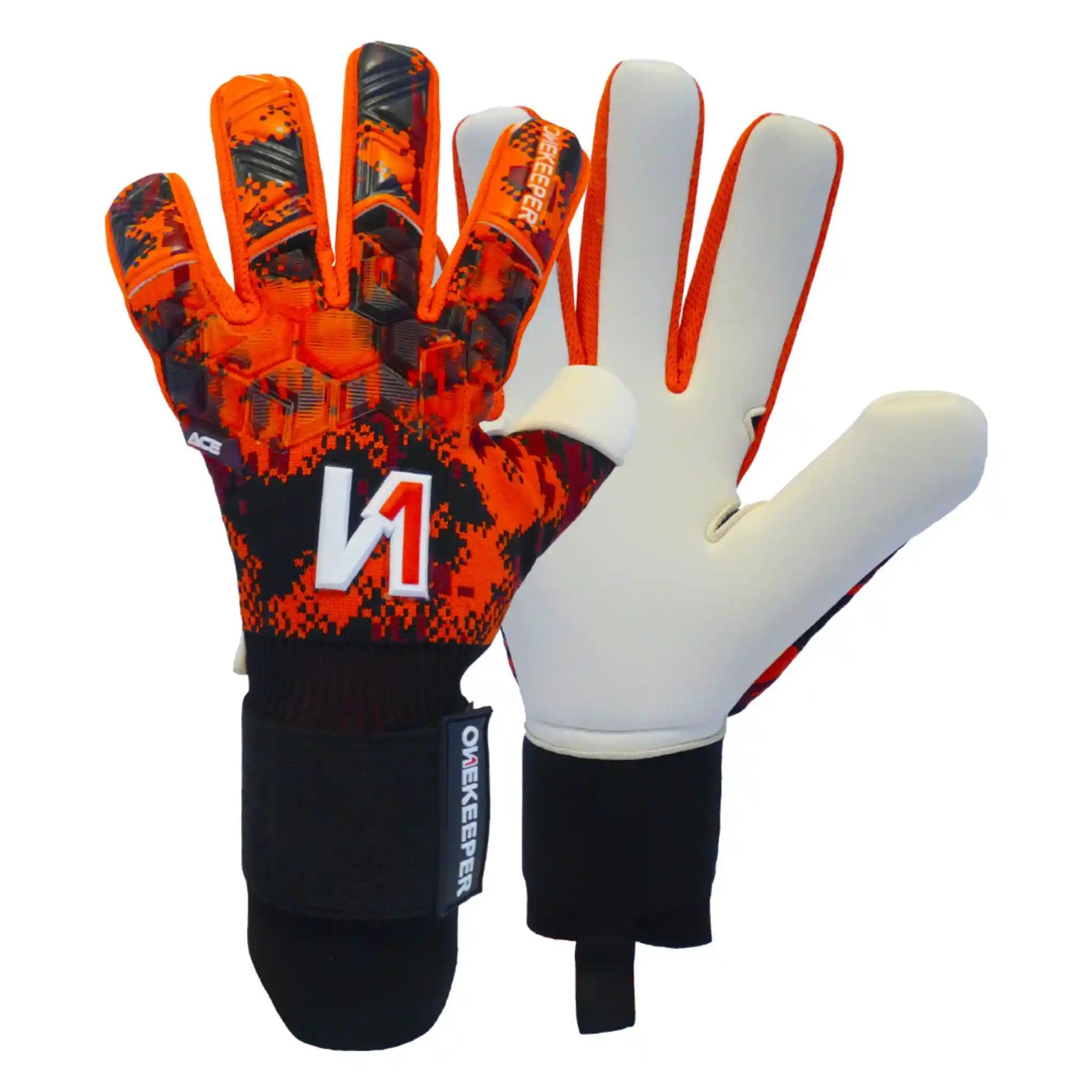 ONEKEEPER ACE Orange and White -Negative Cut Pro-Level Goalkeeper Gloves - ONEKEEPER USA