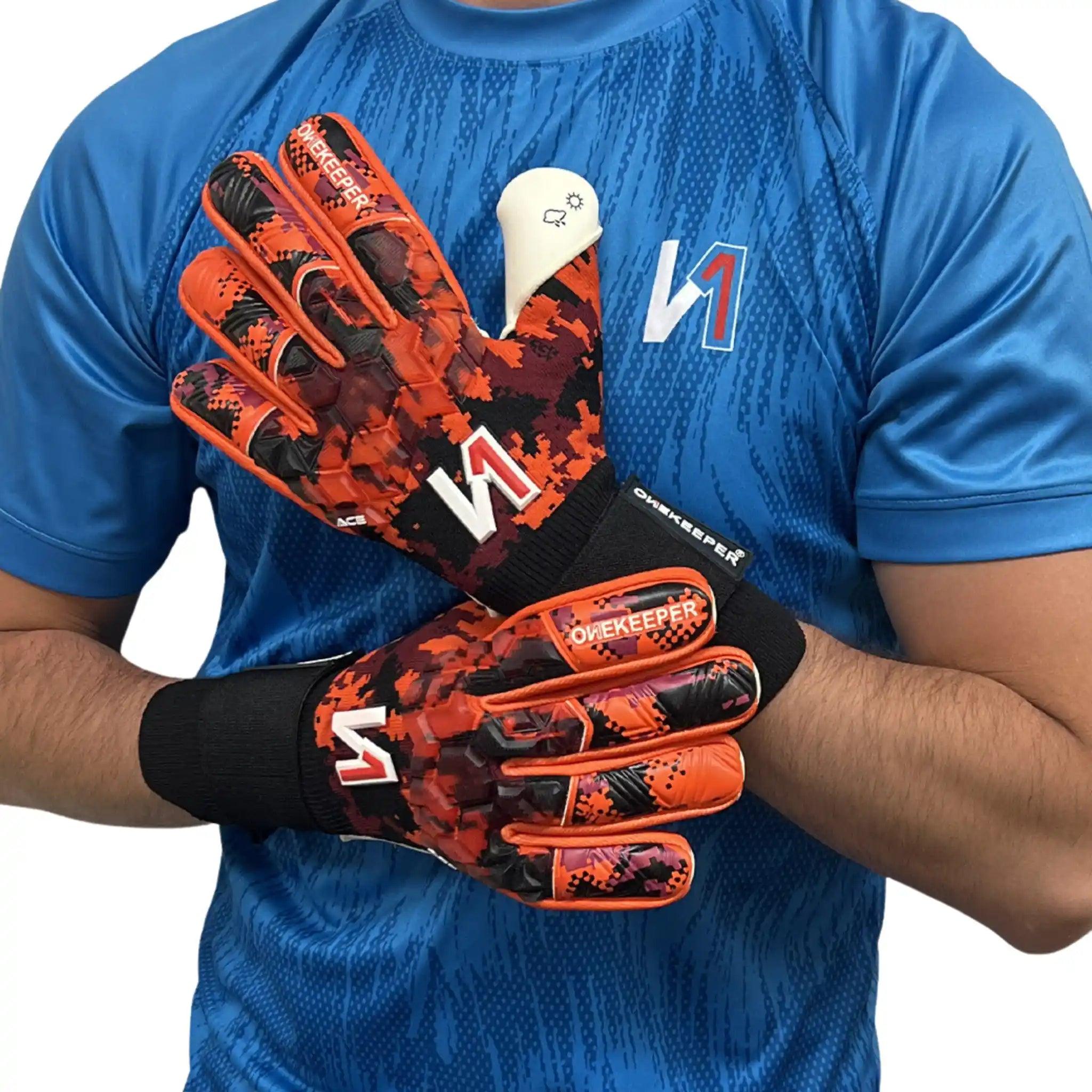 ONEKEEPER ACE Orange and White -Negative Cut Pro-Level Goalkeeper Gloves - ONEKEEPER USA