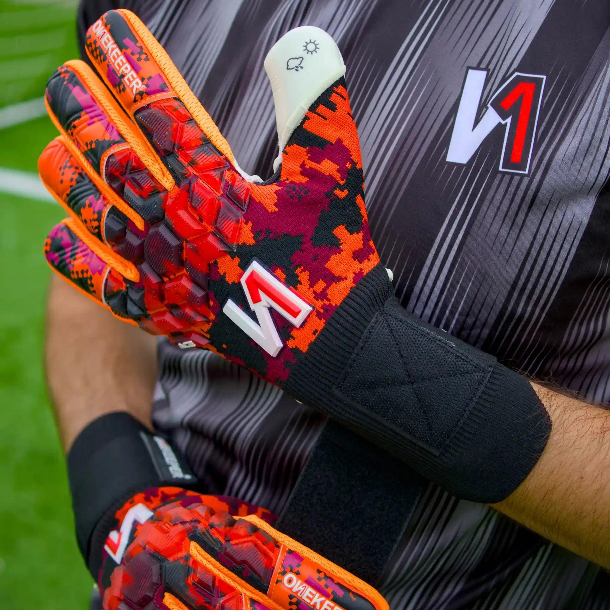 ONEKEEPER ACE Orange and White -Negative Cut Pro-Level Goalkeeper Gloves - ONEKEEPER USA