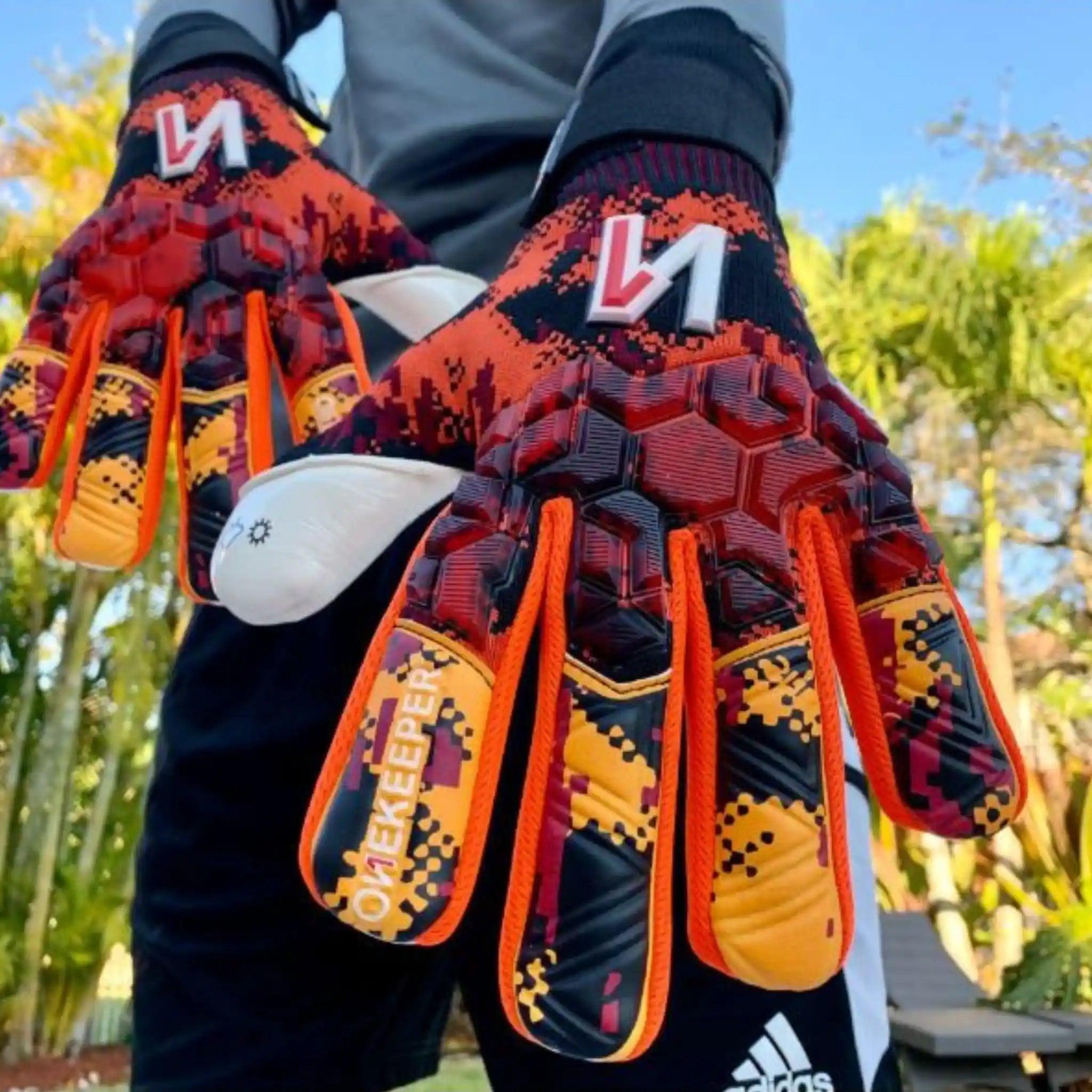 ONEKEEPER ACE Orange and White -Negative Cut Pro-Level Goalkeeper Gloves - ONEKEEPER USA
