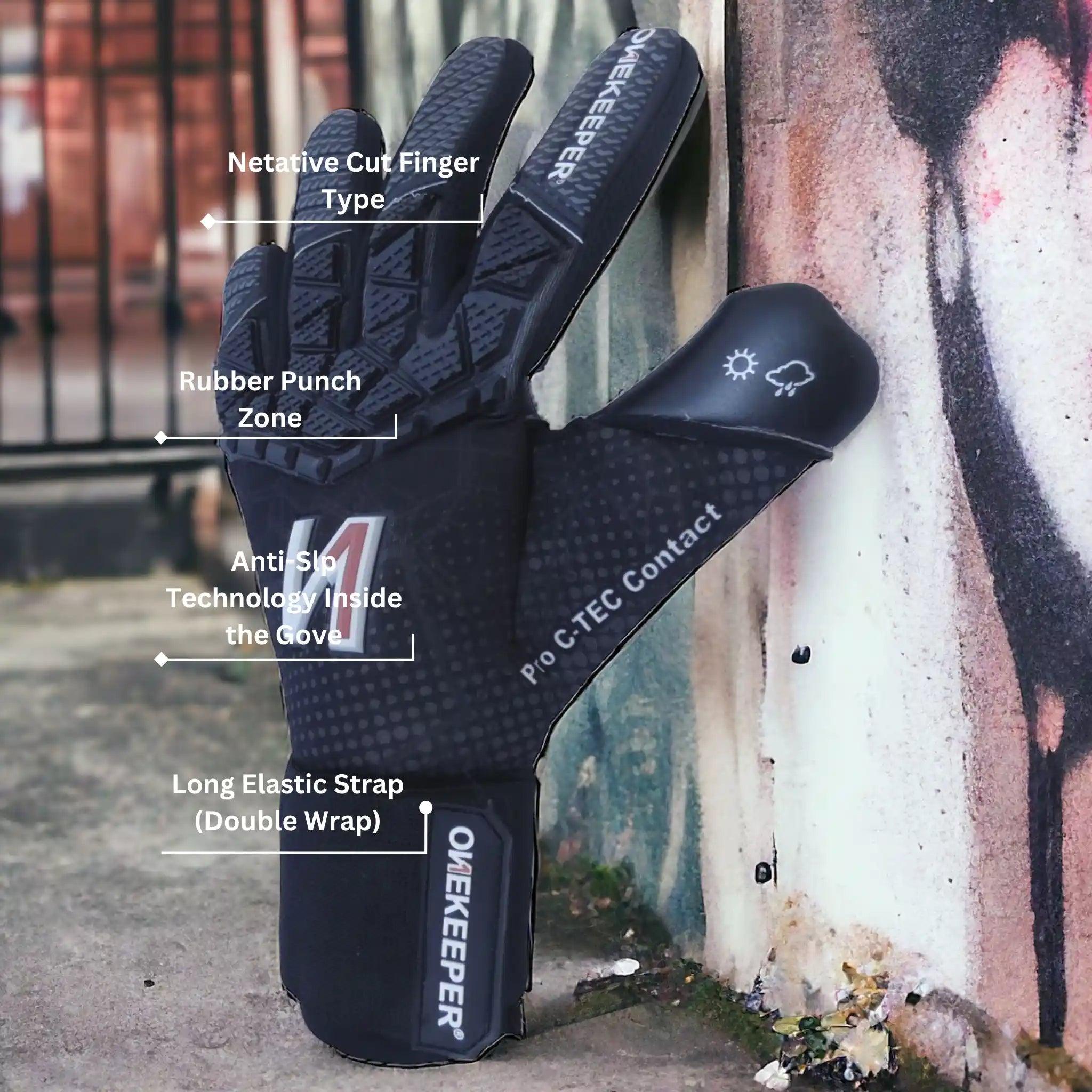 ONEKEEPER C-TEC All Black - Pro Goalkeeper Gloves for Kids & Adults - ONEKEEPER USA