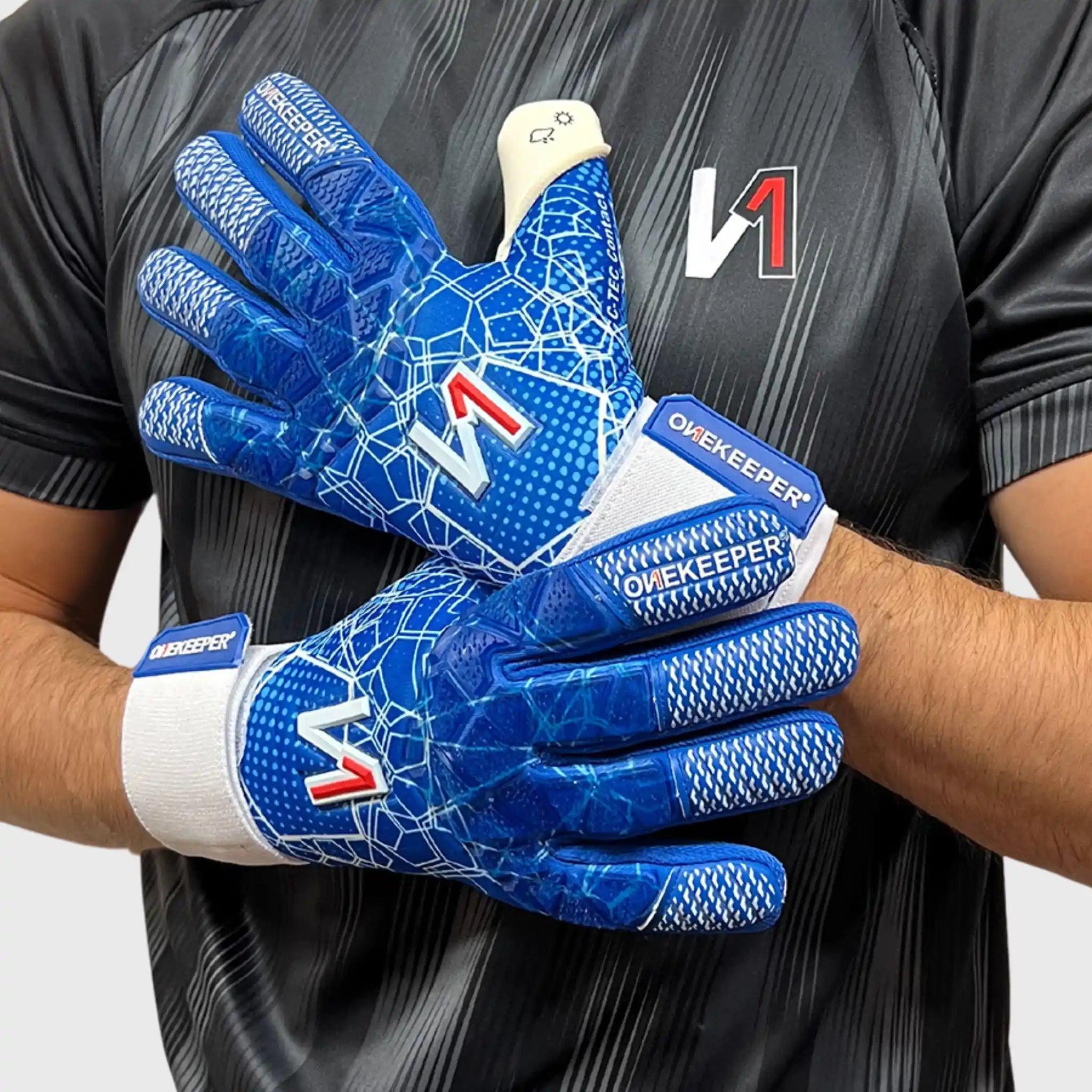 ONEKEEPER C-TEC Blue and White - Pro Goalkeeper Gloves for Kids & Adults - ONEKEEPER USA