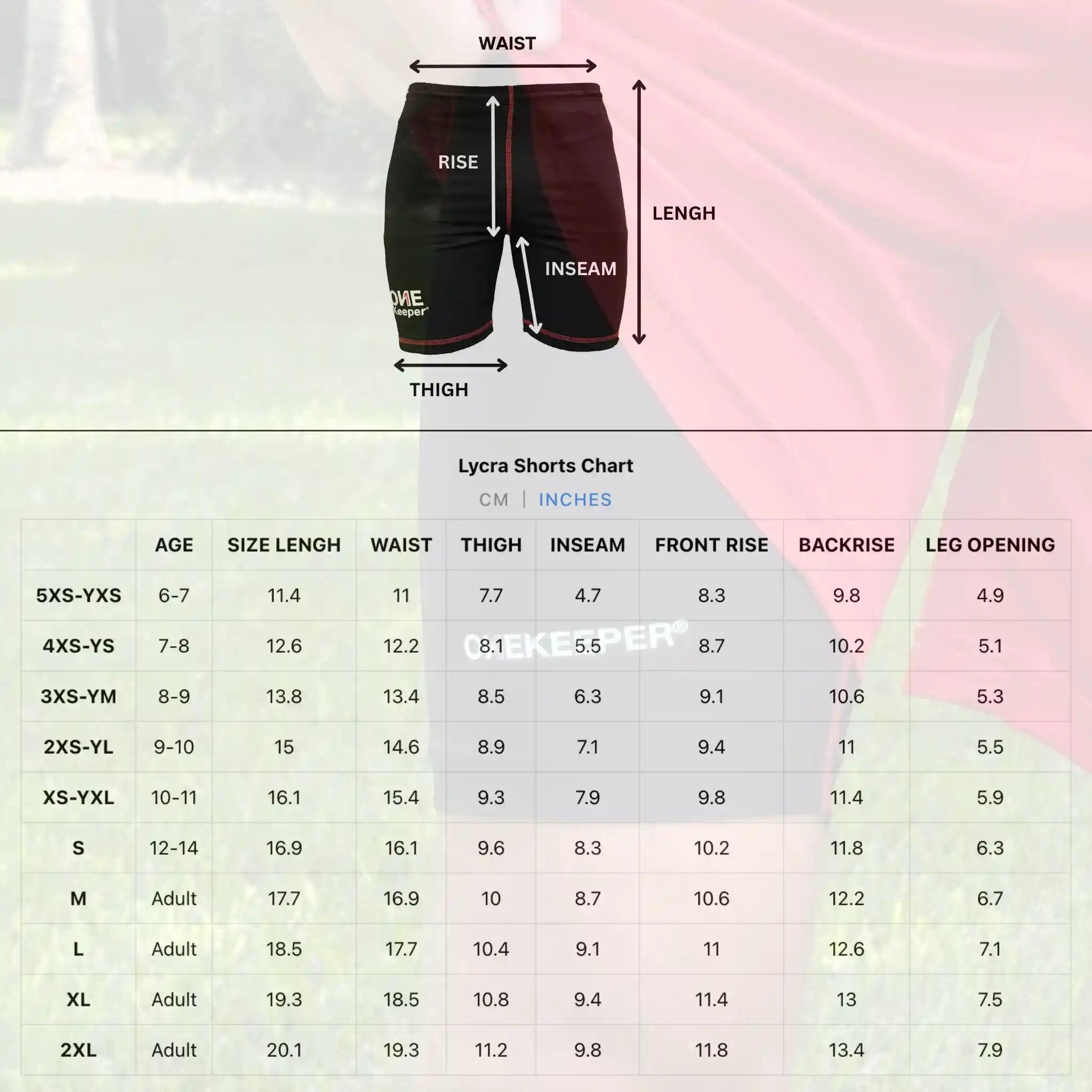 ONEKEEPER Ccompression Shorts Padded Black Size Chart