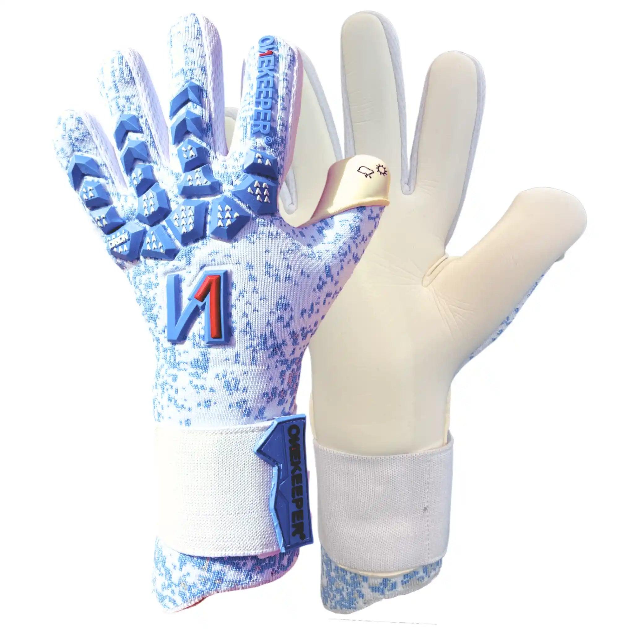 ONEKEEPER Orion Blue & White - Removable Strap - Negative Cut Pro-Level Goalkeeper Gloves for Juniors, Youth and Adults - ONEKEEPER USA