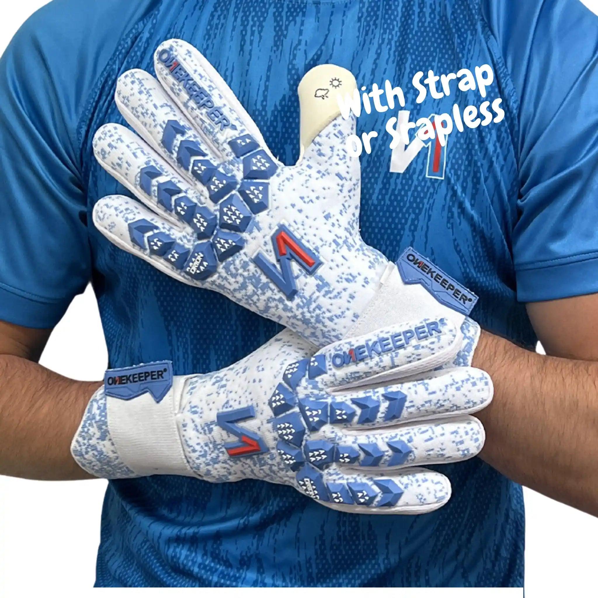 ONEKEEPER Orion Blue & White - Removable Strap - Negative Cut Pro-Level Goalkeeper Gloves for Juniors, Youth and Adults - ONEKEEPER USA