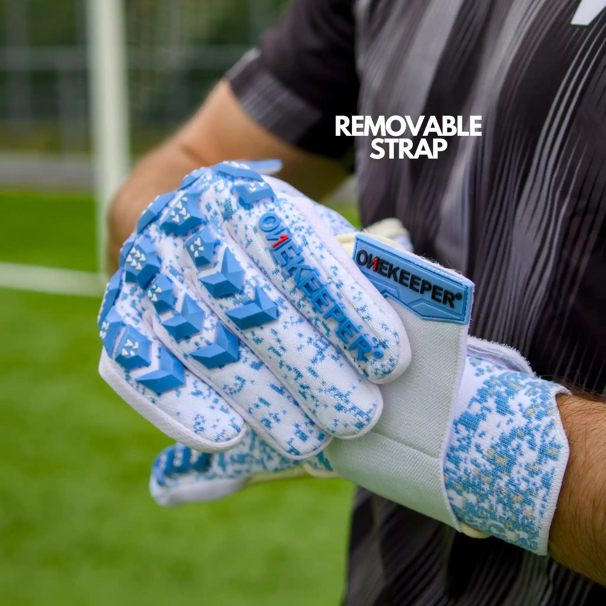 ONEKEEPER Orion Blue & White - Removable Strap - Negative Cut Pro-Level Goalkeeper Gloves for Juniors, Youth and Adults - ONEKEEPER USA