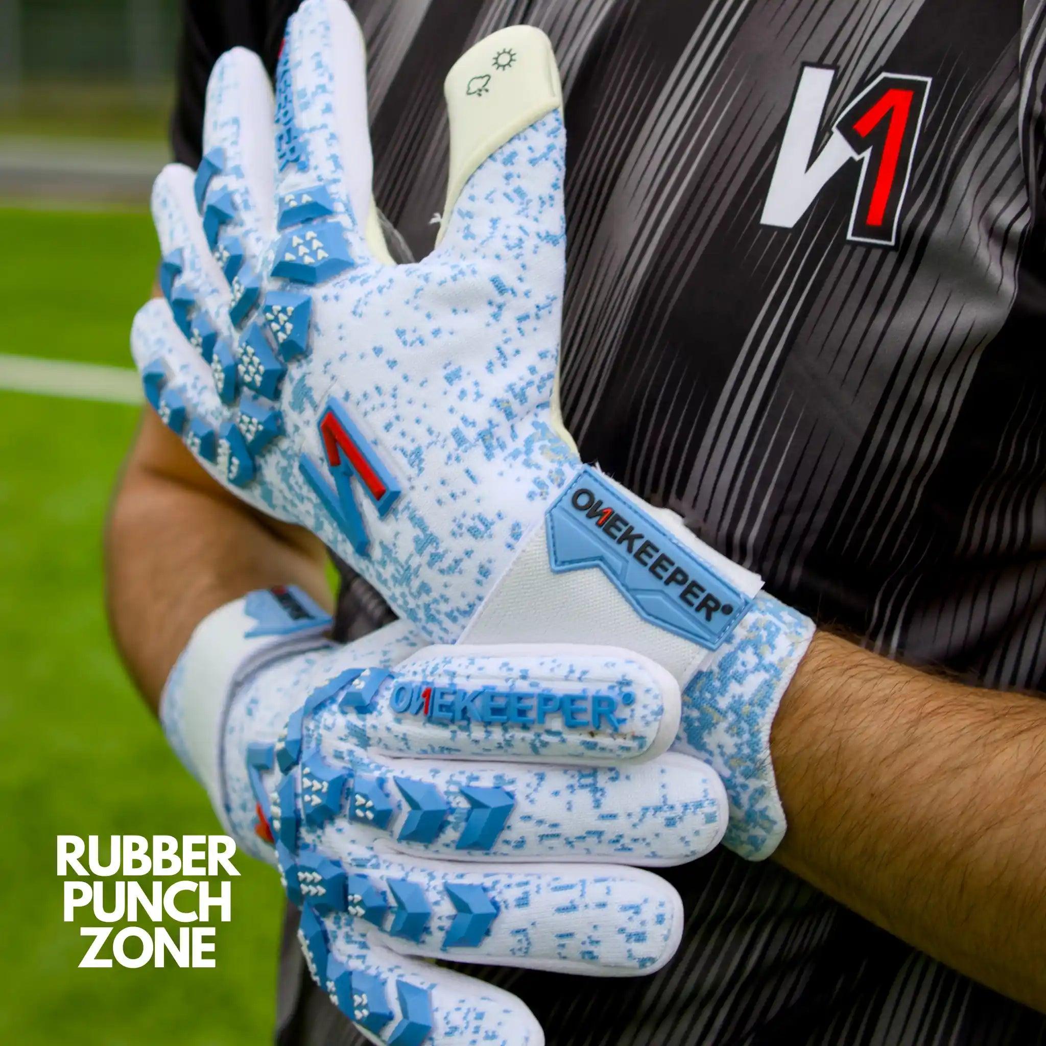 ONEKEEPER Orion Blue & White - Removable Strap - Negative Cut Pro-Level Goalkeeper Gloves for Juniors, Youth and Adults - ONEKEEPER USA