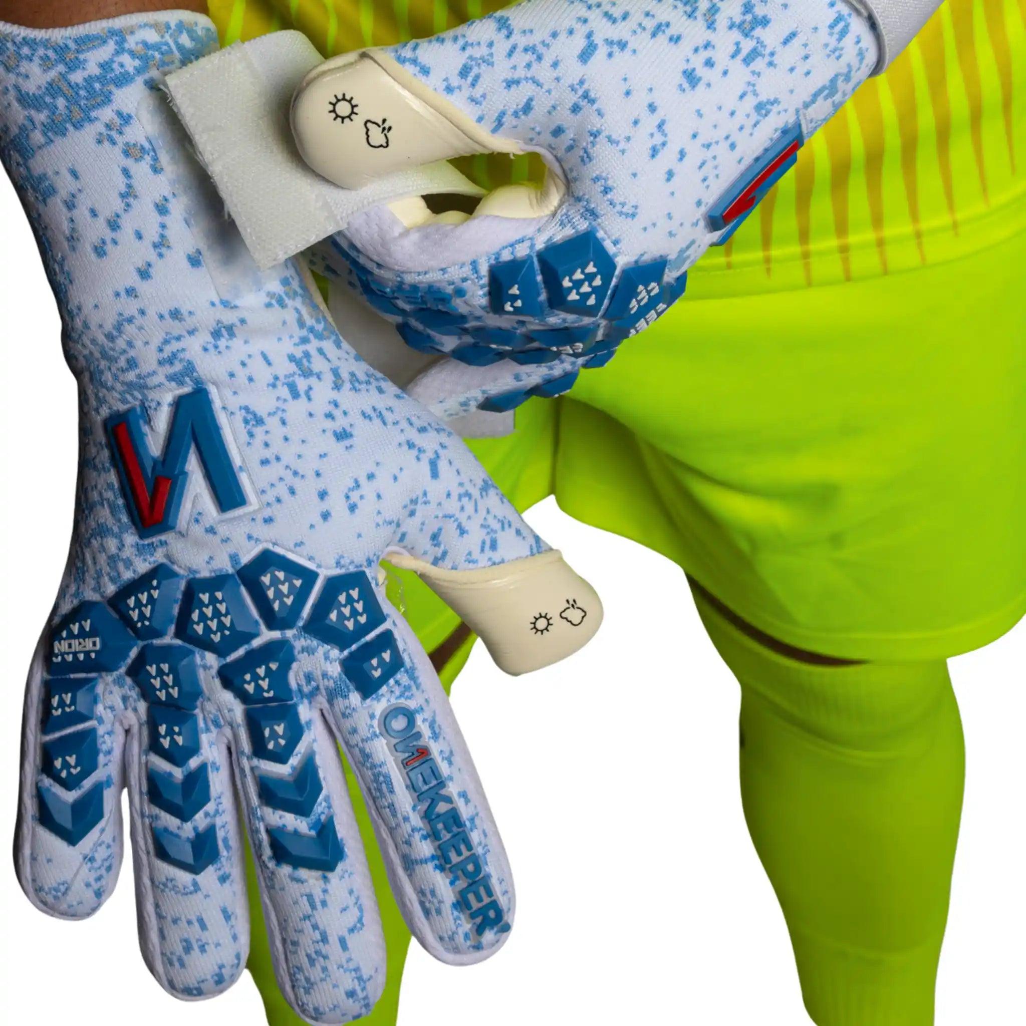 ONEKEEPER Orion Blue & White - Removable Strap - Negative Cut Pro-Level Goalkeeper Gloves for Juniors, Youth and Adults - ONEKEEPER USA