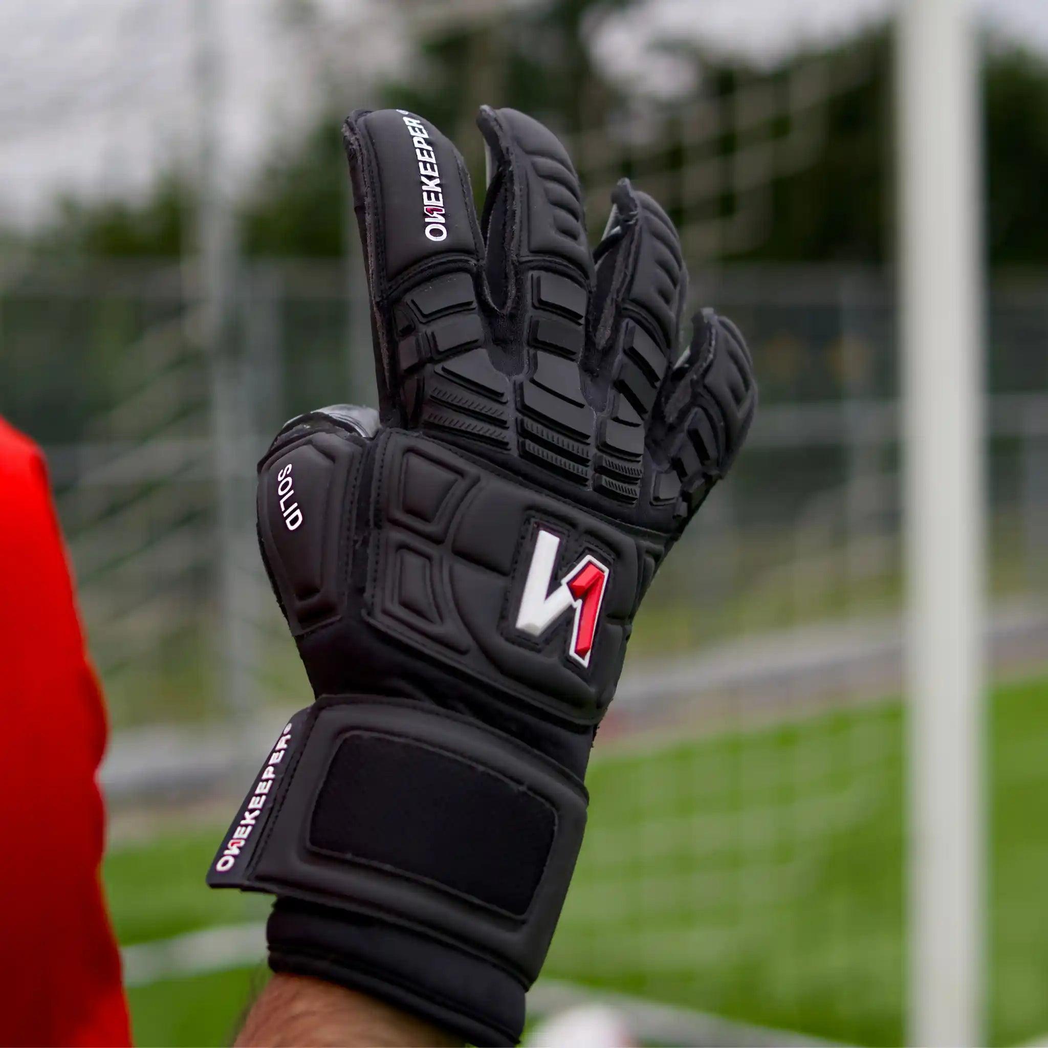 ONEKEEPER Solid Black Hybrid Cut Pro-Level Goalkeeper Gloves with Removable Finger-Save Spines (Spines Sold Separately) - ONEKEEPER USA