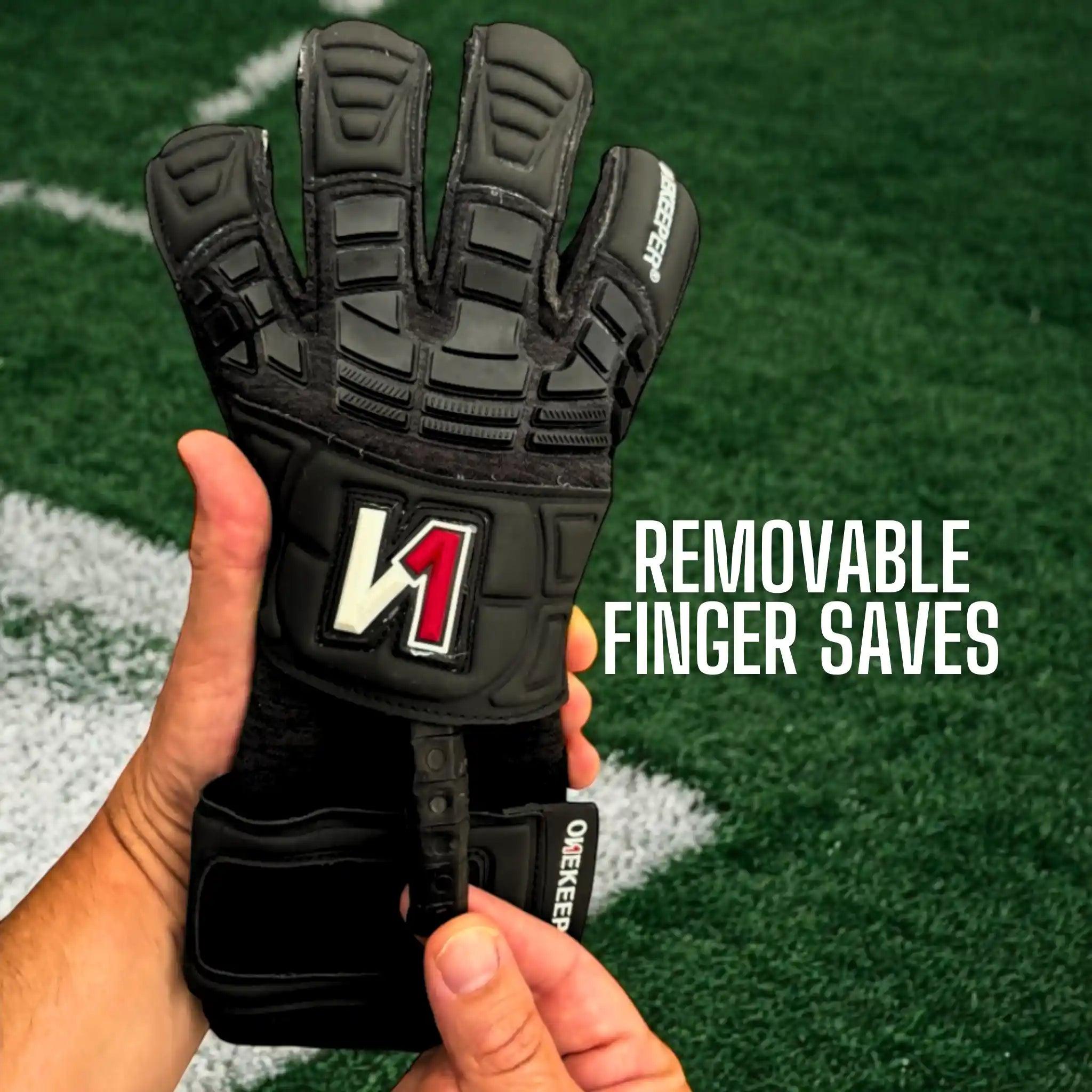 ONEKEEPER Solid Black Hybrid Cut Pro-Level Goalkeeper Gloves with Removable Finger-Save Spines (Spines Sold Separately) - ONEKEEPER USA