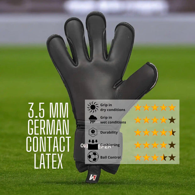 ONEKEEPER Solid Black Hybrid Cut Pro-Level Goalkeeper Gloves with Removable Finger-Save Spines (Spines Sold Separately) - ONEKEEPER USA