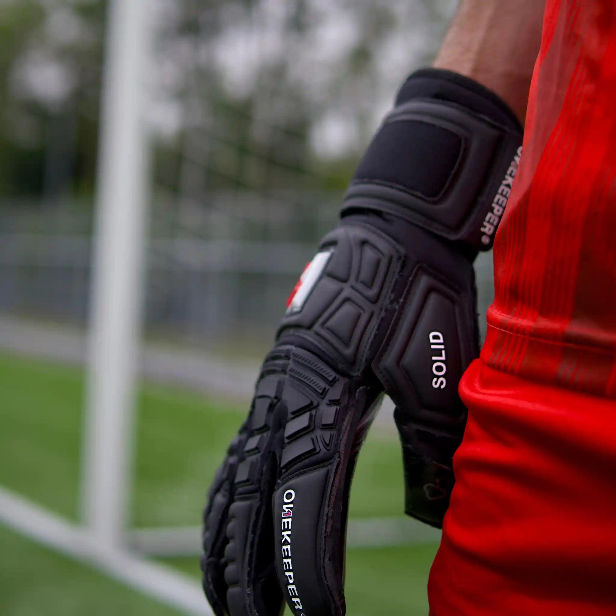 ONEKEEPER Solid Black Hybrid Cut Pro-Level Goalkeeper Gloves with Removable Finger-Save Spines (Spines Sold Separately) - ONEKEEPER USA