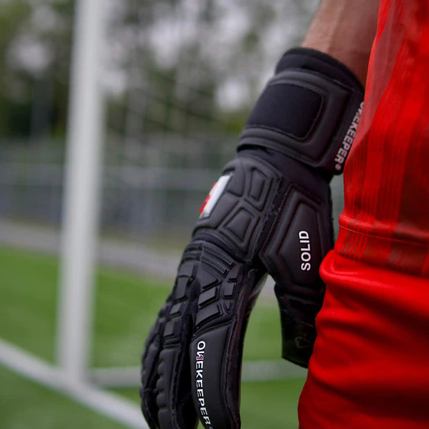 ONEKEEPER Solid Black Hybrid Cut Pro-Level Goalkeeper Gloves with Removable Finger-Save Spines (Spines Sold Separately) - ONEKEEPER USA