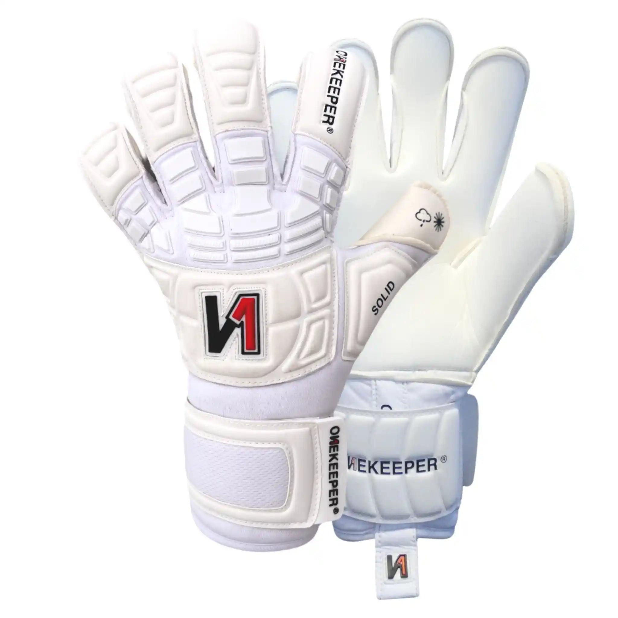 ONEKEEPER Solid White Hybrid Cut Pro-Level Goalkeeper Gloves with Removable Finger-Save Spines (Spines Not Included) - ONEKEEPER USA