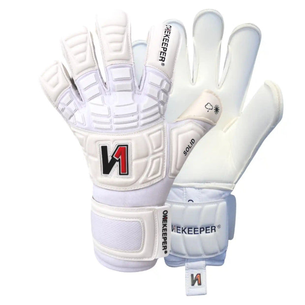 ONEKEEPER Solid White Hybrid Cut Pro-Level Goalkeeper Gloves with Removable Finger-Save Spines (Spines Not Included) - ONEKEEPER USA
