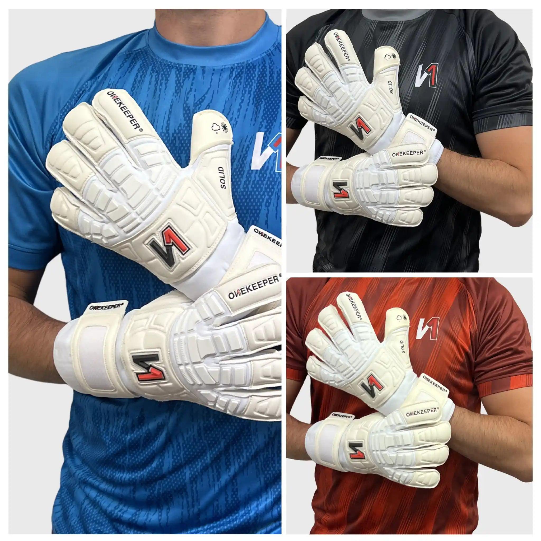 ONEKEEPER Solid White Hybrid Cut Pro-Level Goalkeeper Gloves with Removable Finger-Save Spines (Spines Not Included) - ONEKEEPER USA