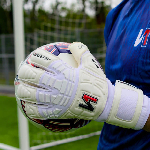 ONEKEEPER Solid White Hybrid Cut Pro-Level Goalkeeper Gloves with Removable Finger-Save Spines (Spines Not Included) - ONEKEEPER USA