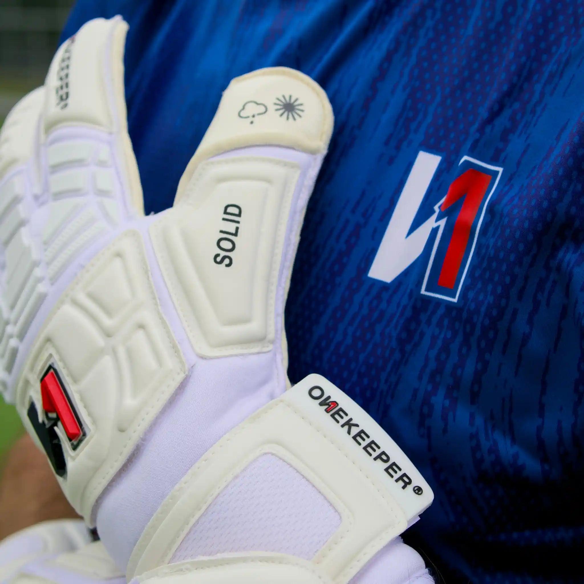 ONEKEEPER Solid White Hybrid Cut Pro-Level Goalkeeper Gloves with Removable Finger-Save Spines (Spines Not Included) - ONEKEEPER USA