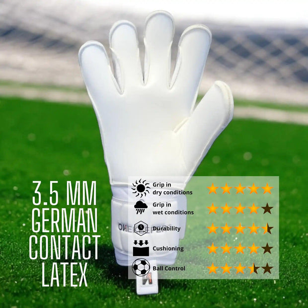 ONEKEEPER Solid White Hybrid Cut Pro-Level Goalkeeper Gloves with Removable Finger-Save Spines (Spines Not Included) - ONEKEEPER USA