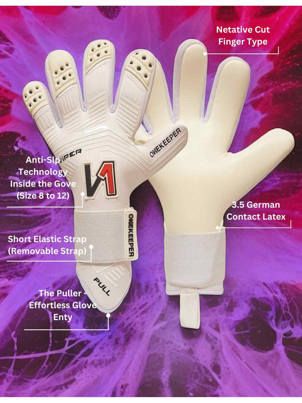 ONEKEEPER Viper White - Strap or Strapless Negative Cut  Pro-Level Goalkeeper Gloves for Kids, Youth and Adults