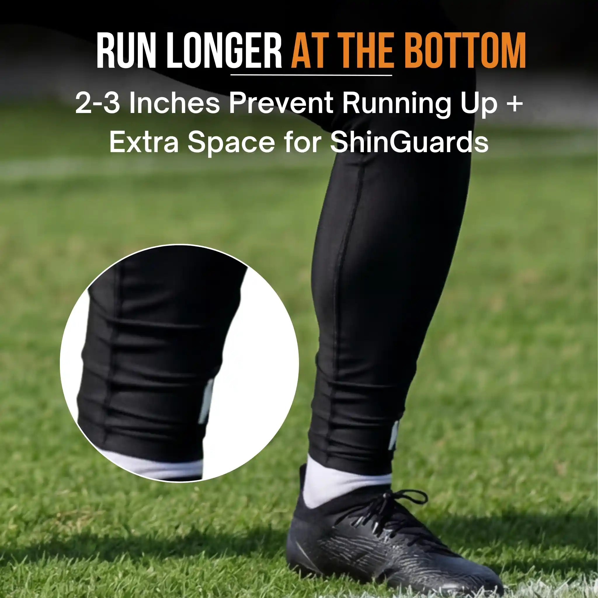 Black onekeeper padded leggings with text on a grassy field background