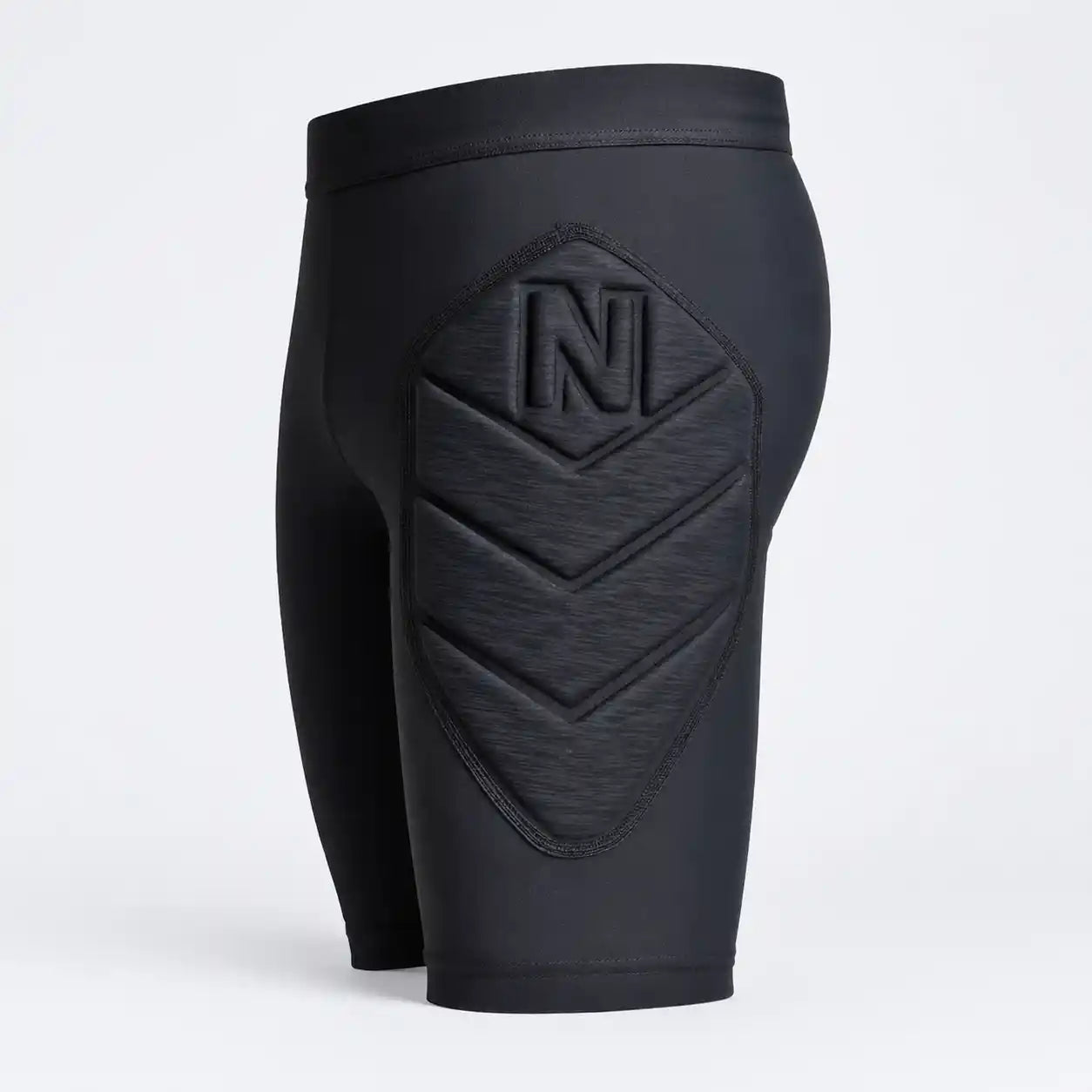 onekeeper Black protective shorts with a brand logo on a light gray background