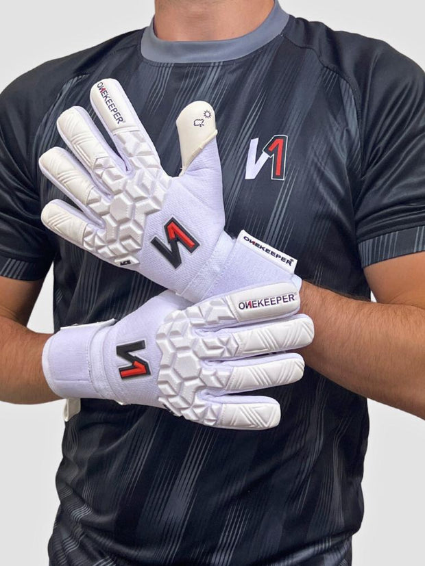 All White Negative Cut Pro-Level Goalkeeper Gloves - ONEKEEPER ACE White