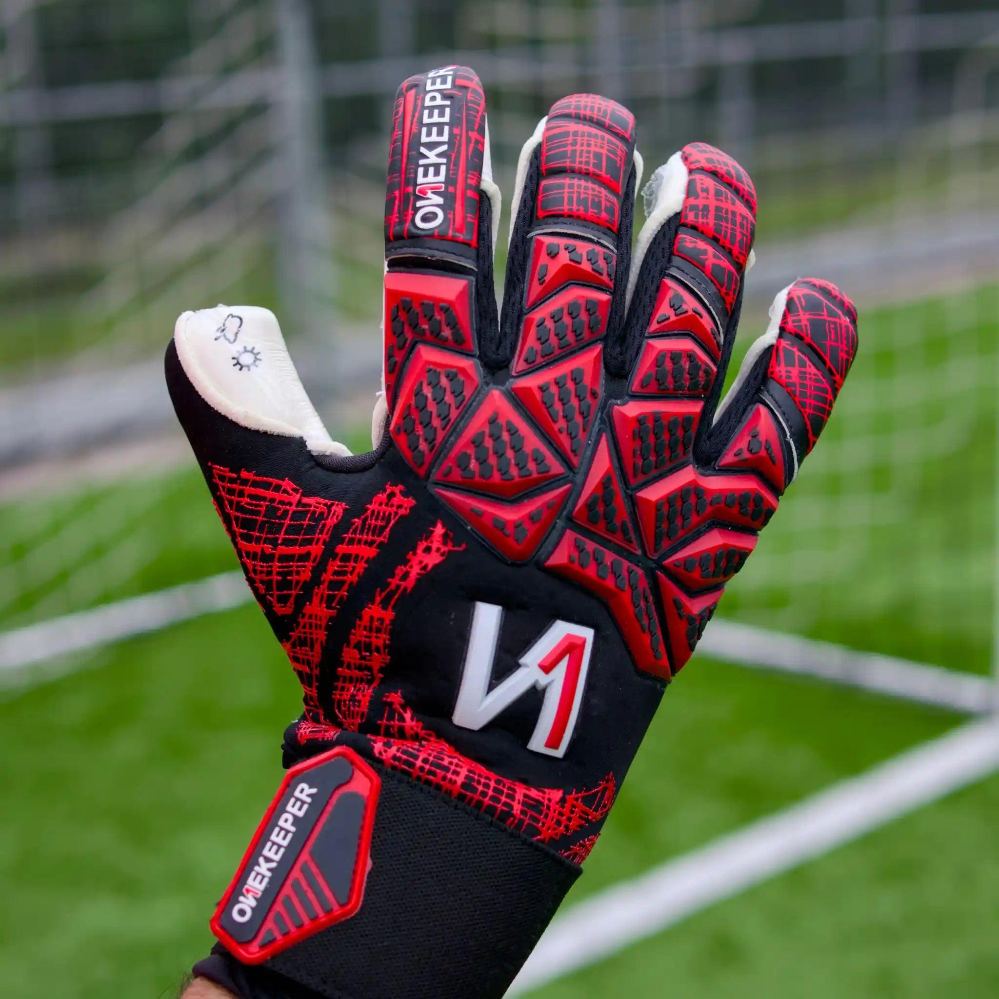 ONEKEEPER Finaty Red and White - Negative Cut Red and White Pro-Level Goalkeeper Gloves for Kids, Youth and Adults