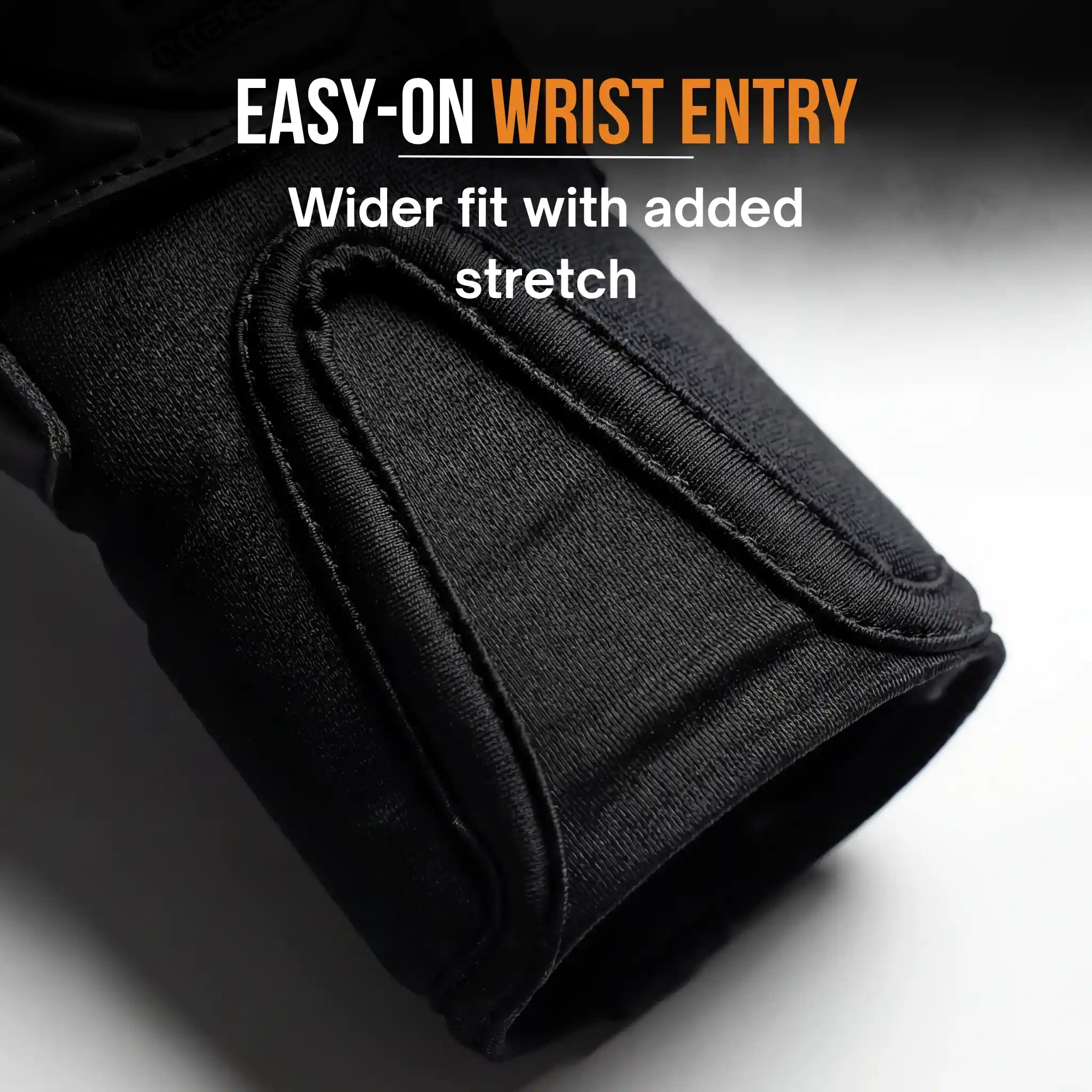 a onekeeper solid Black wrist support with 'Easy-On Wrist Entry' text on a dark background