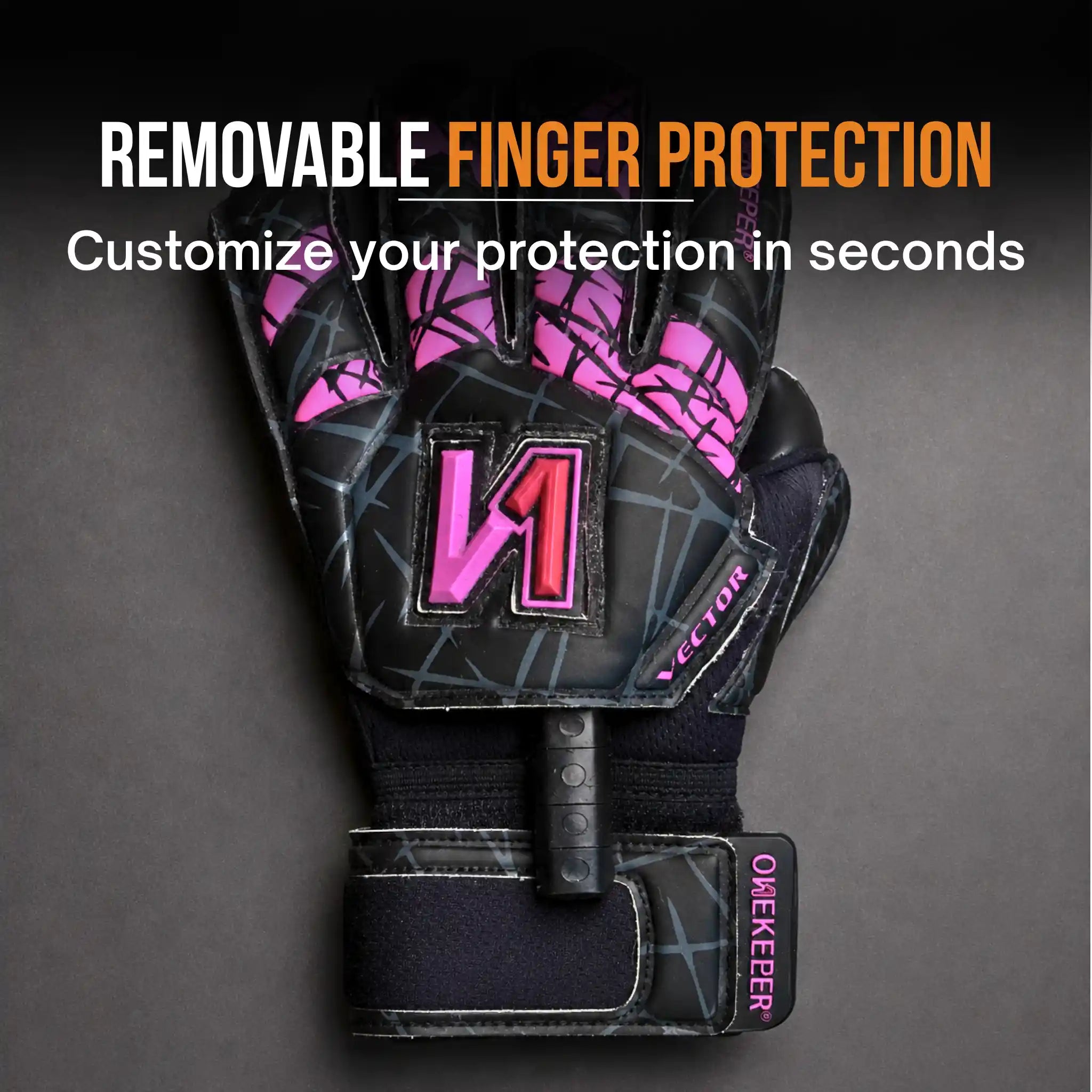 ONEKEEPER Vector Evolution Black and Purple glove with remove finger protection