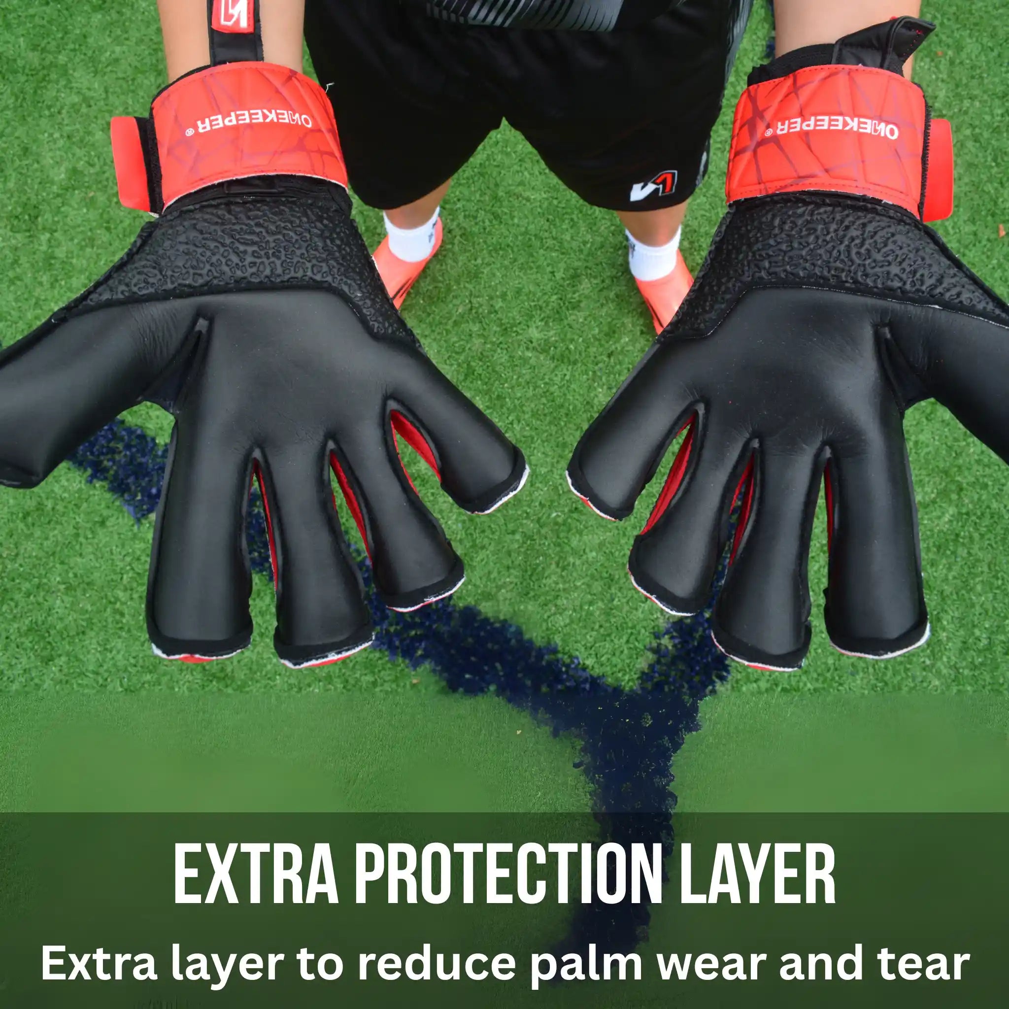 ONEKEEPER Vector Evolution Red with Extra Protection Layer on the Palm - Ideal for turf